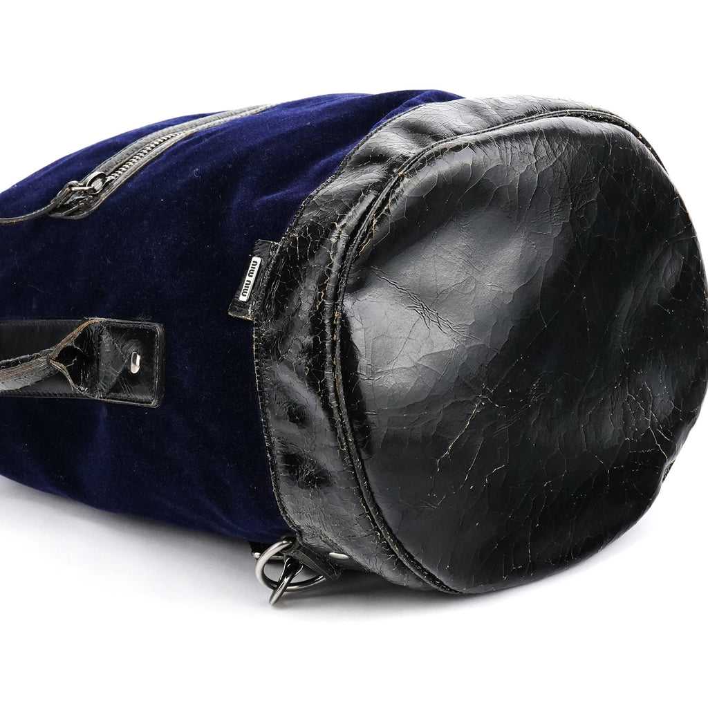 Navy Velvet Crackled Leather Duffle Backpack