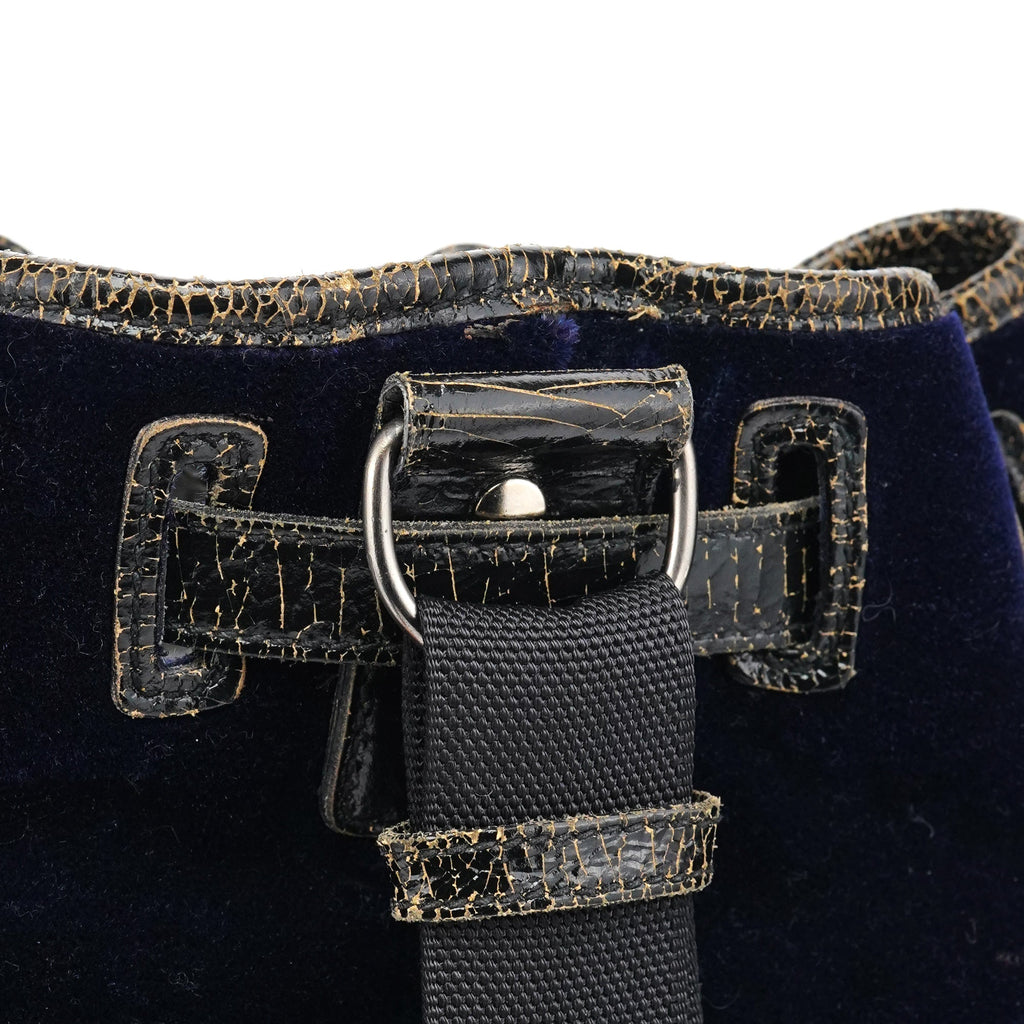Navy Velvet Crackled Leather Duffle Backpack