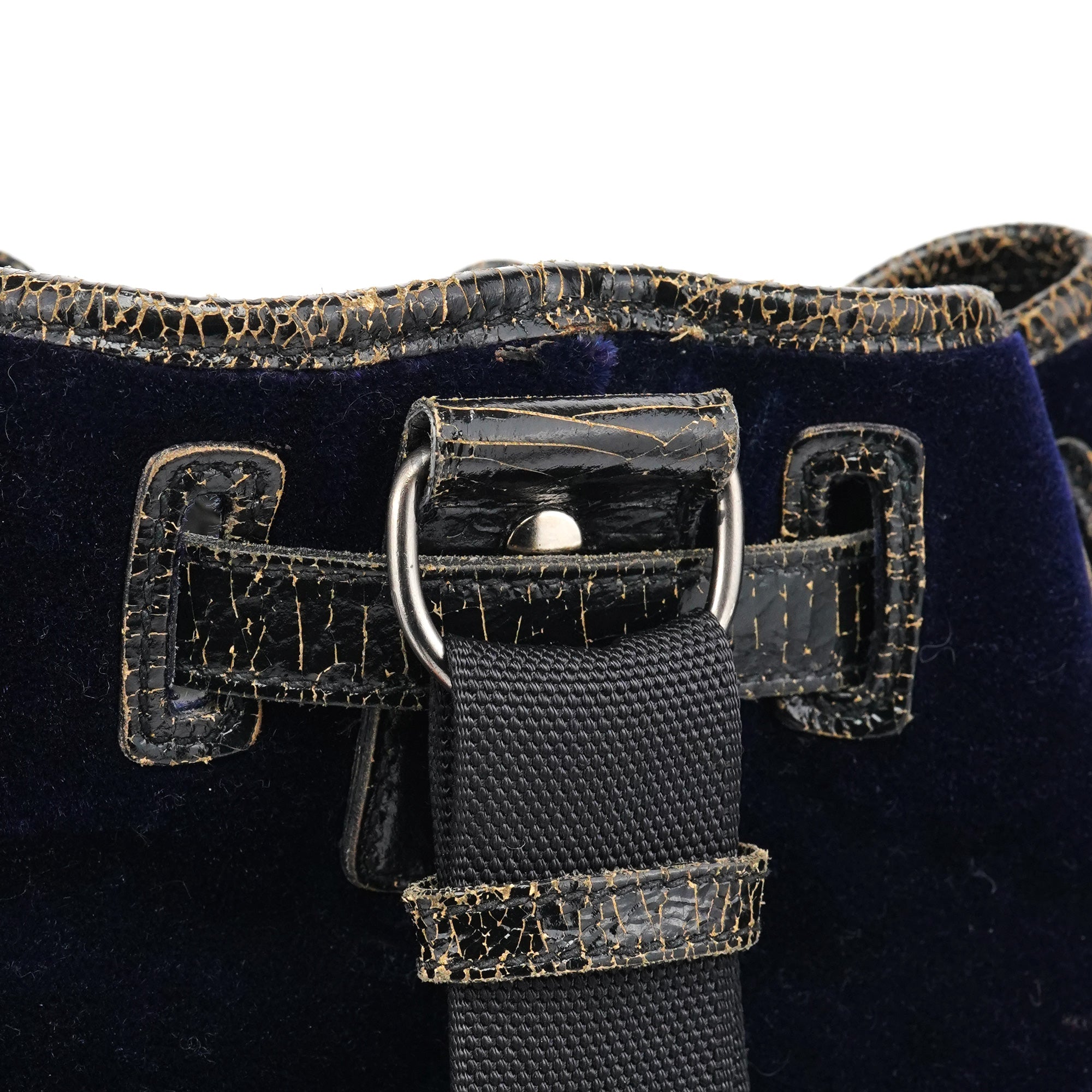 Navy Velvet Crackled Leather Duffle Backpack
