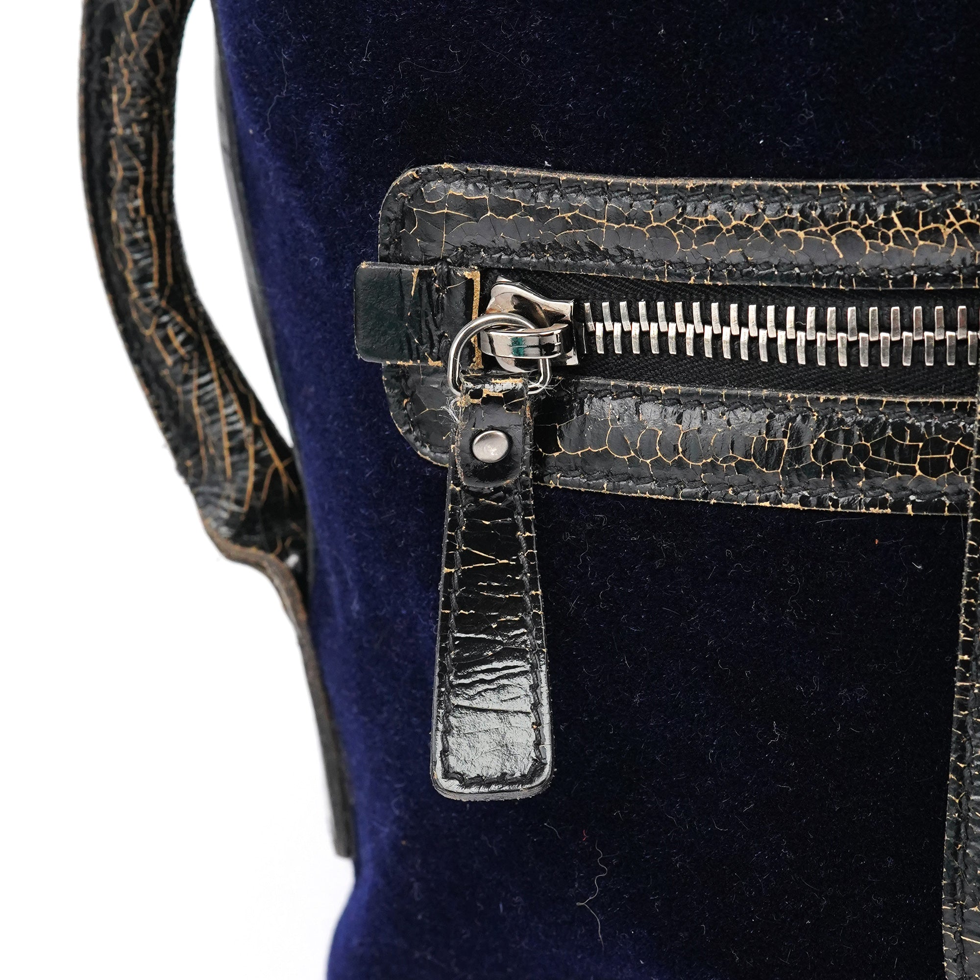 Navy Velvet Crackled Leather Duffle Backpack