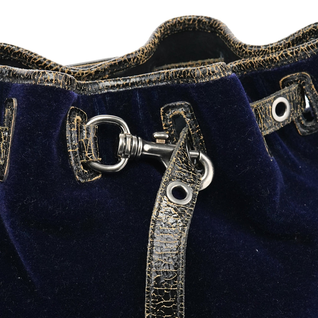 Navy Velvet Crackled Leather Duffle Backpack