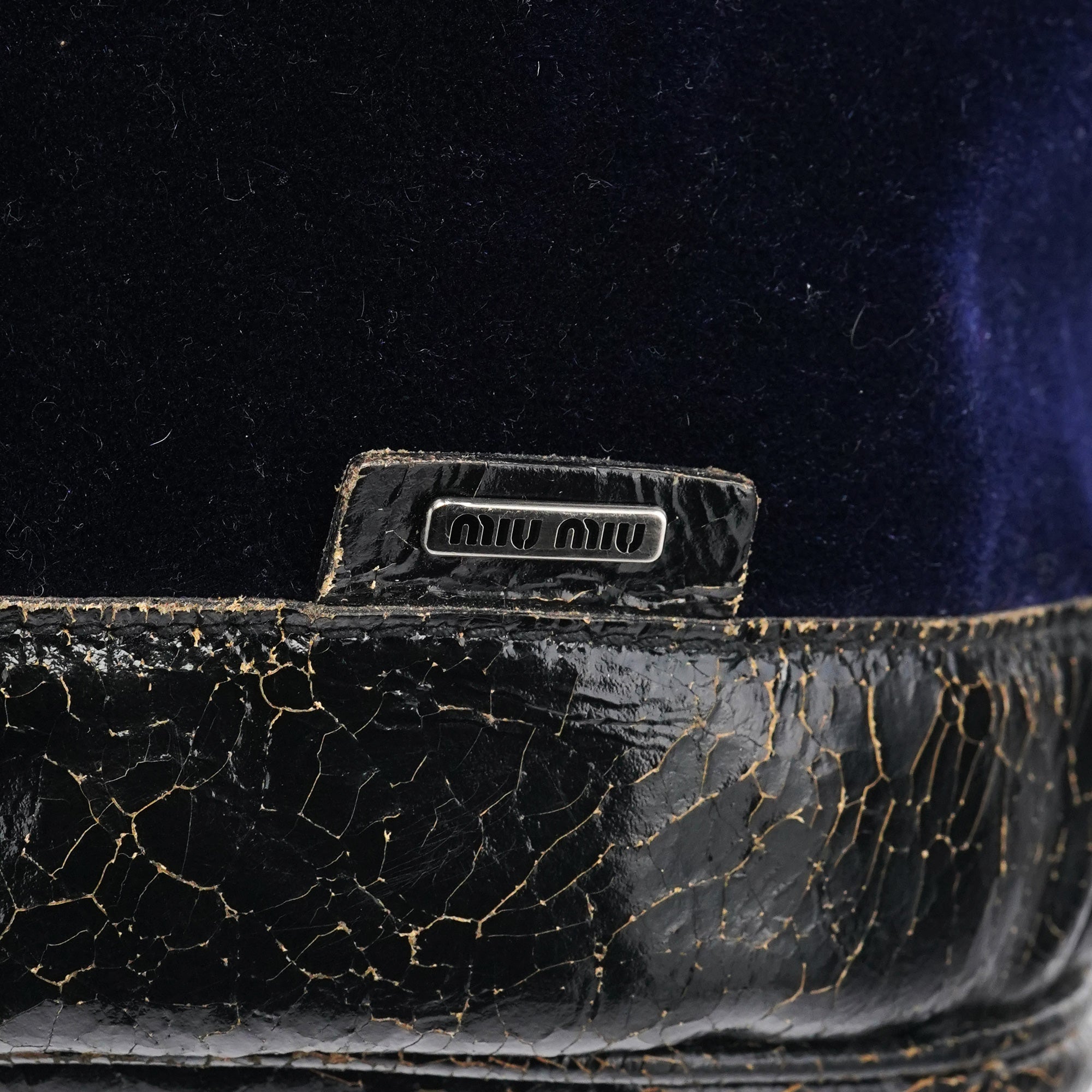 Navy Velvet Crackled Leather Duffle Backpack