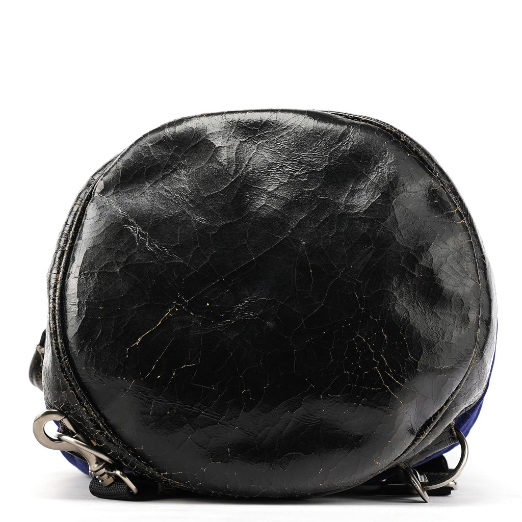 Navy Velvet Crackled Leather Duffle Backpack