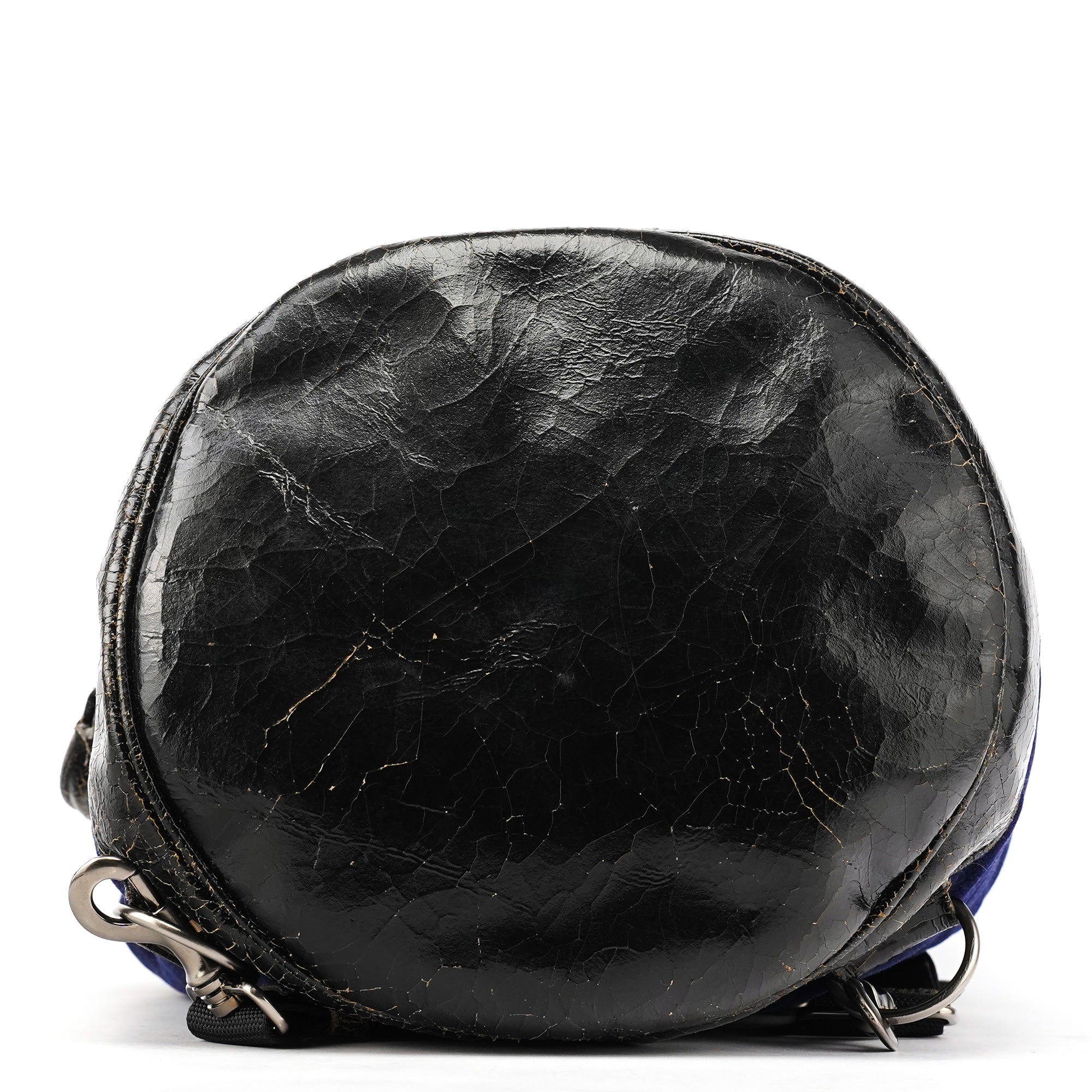 Navy Velvet Crackled Leather Duffle Backpack