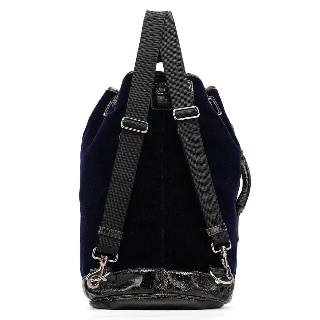 Navy Velvet Crackled Leather Duffle Backpack