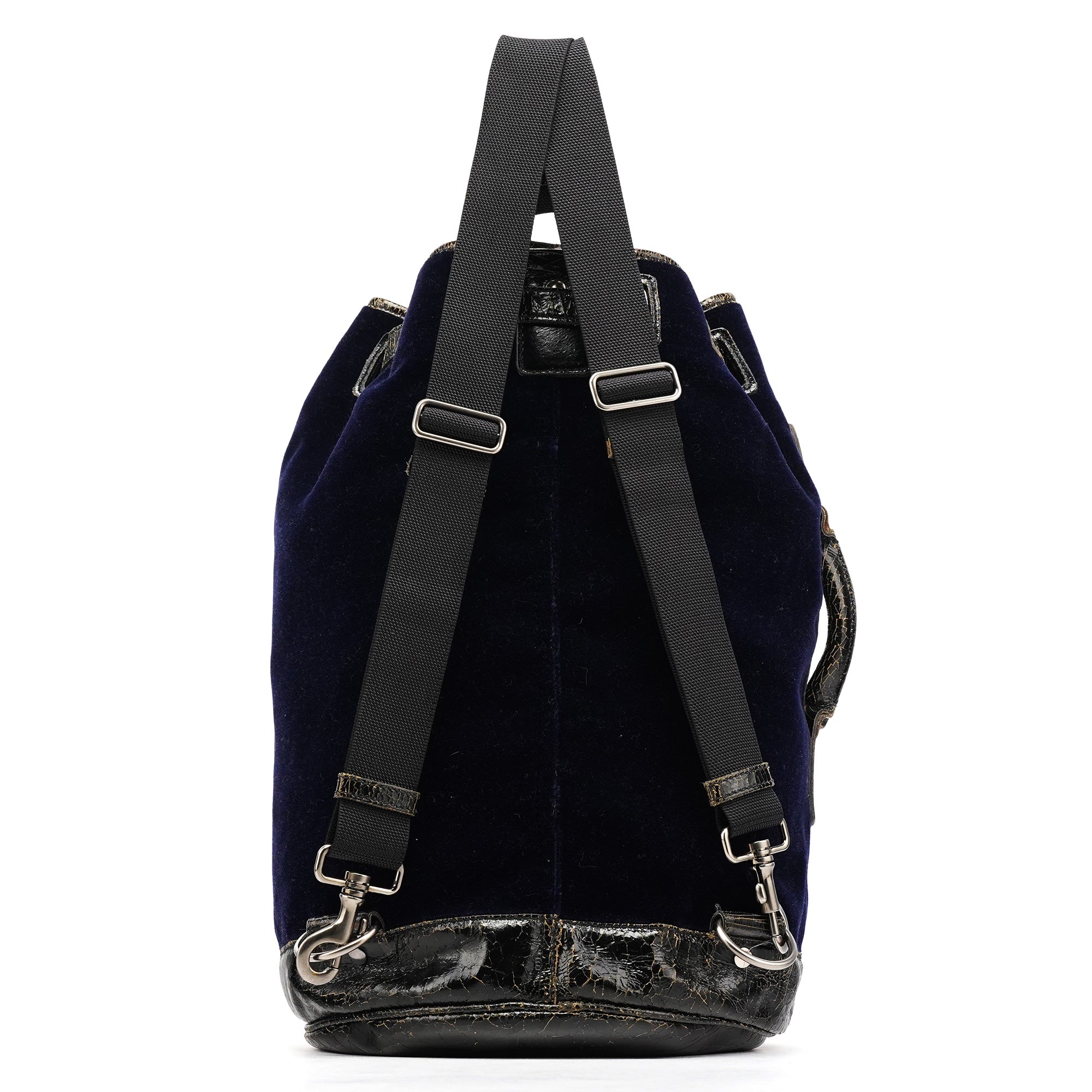 Navy Velvet Crackled Leather Duffle Backpack