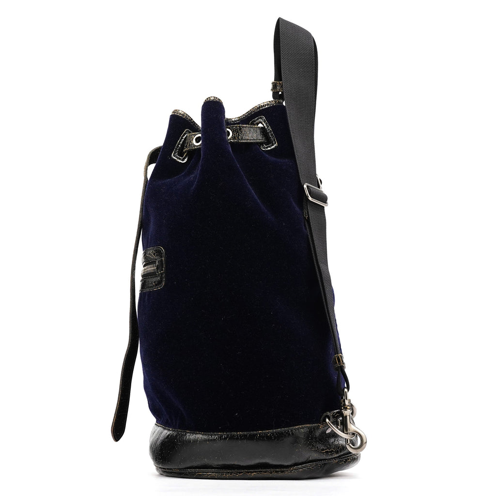 Navy Velvet Crackled Leather Duffle Backpack