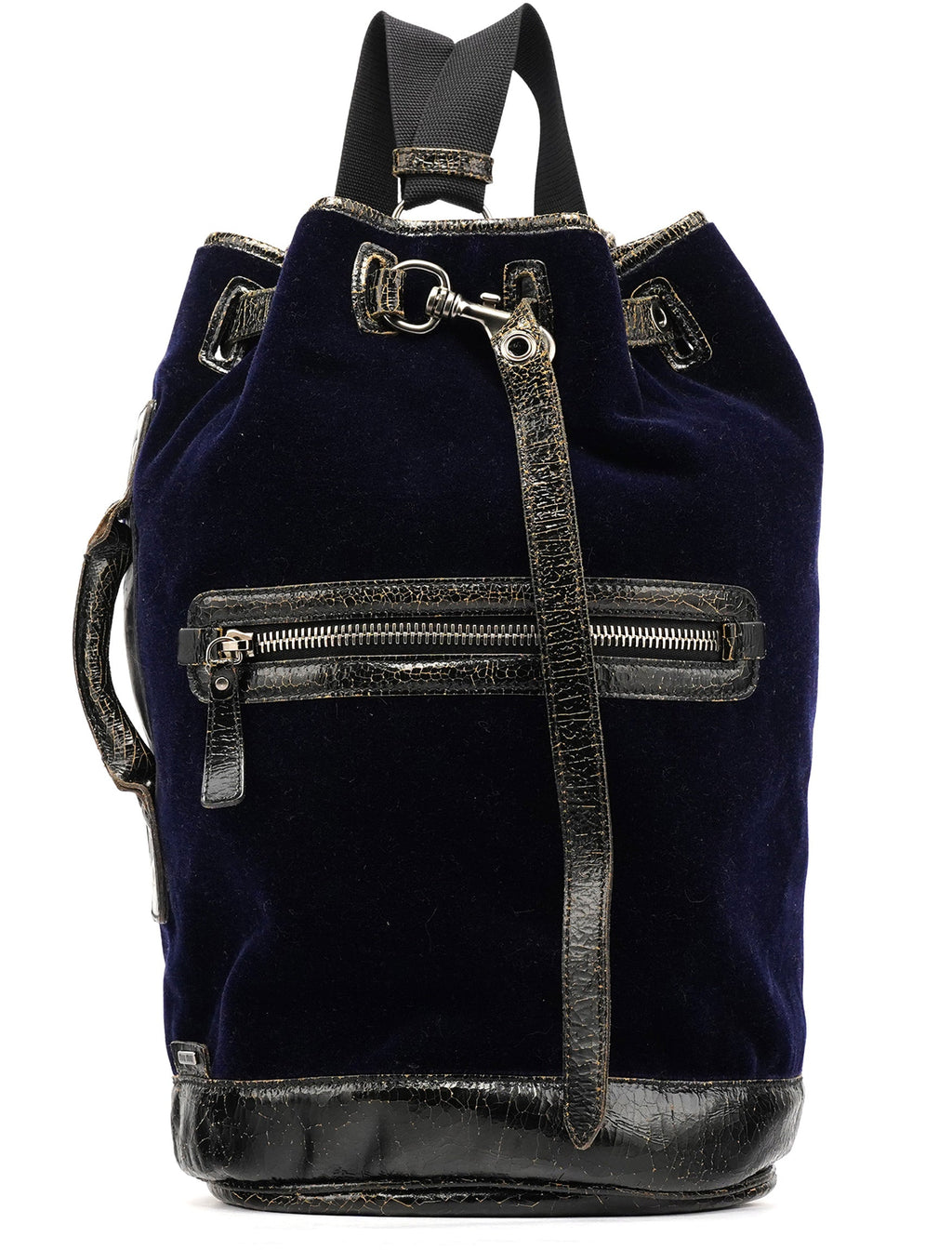 Navy Velvet Crackled Leather Duffle Backpack