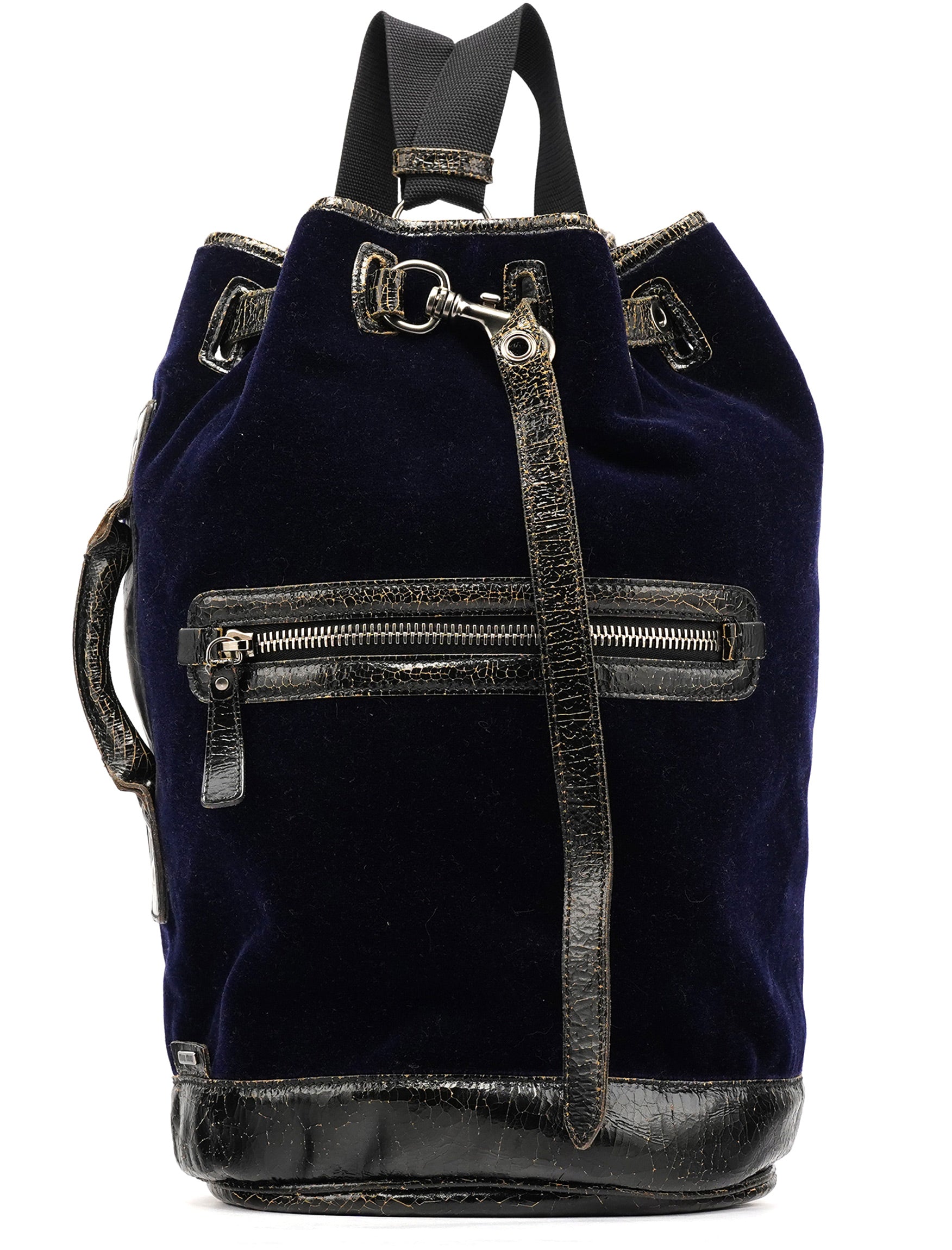 Navy Velvet Crackled Leather Duffle Backpack