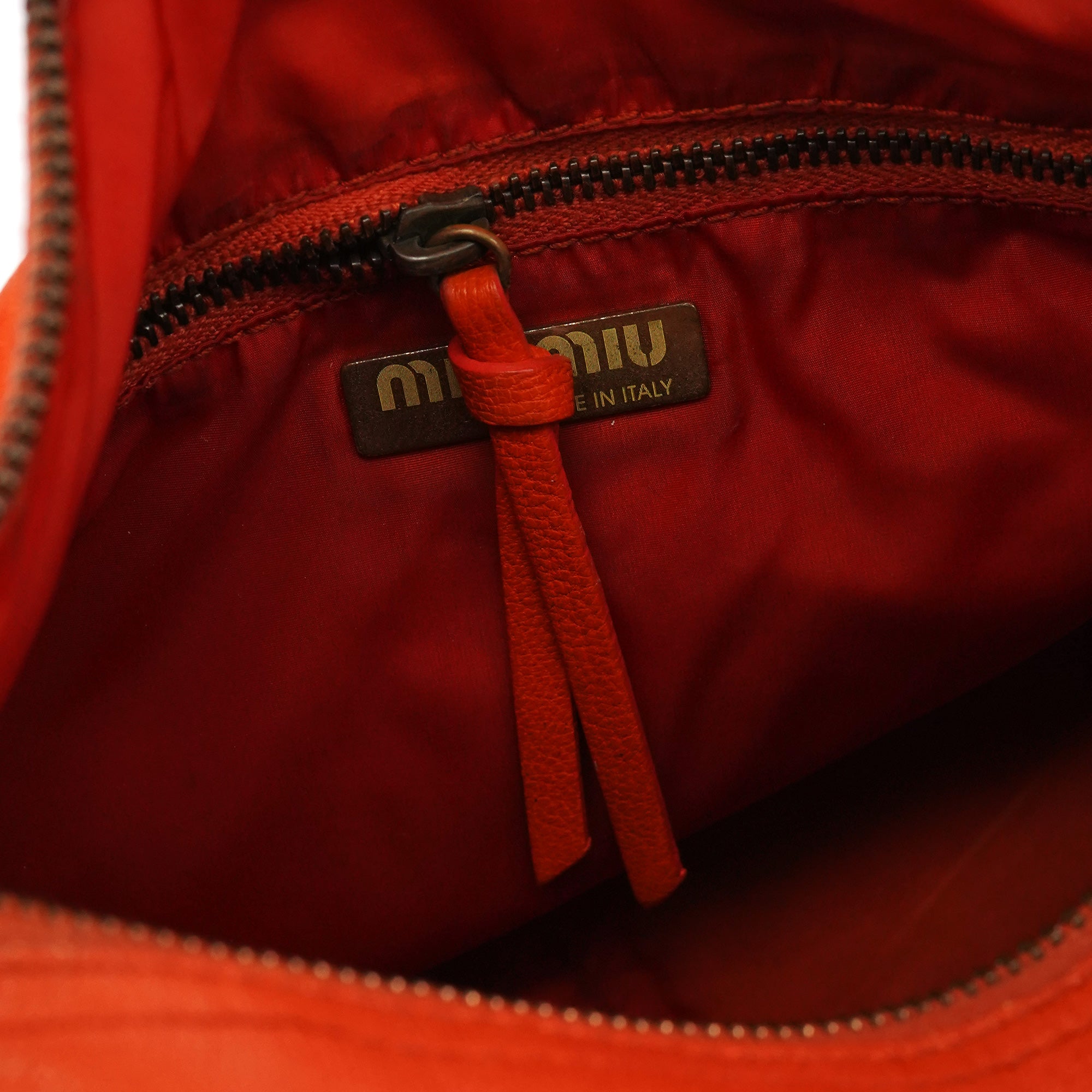 Orange Leather Belt Pocket Tote Bag