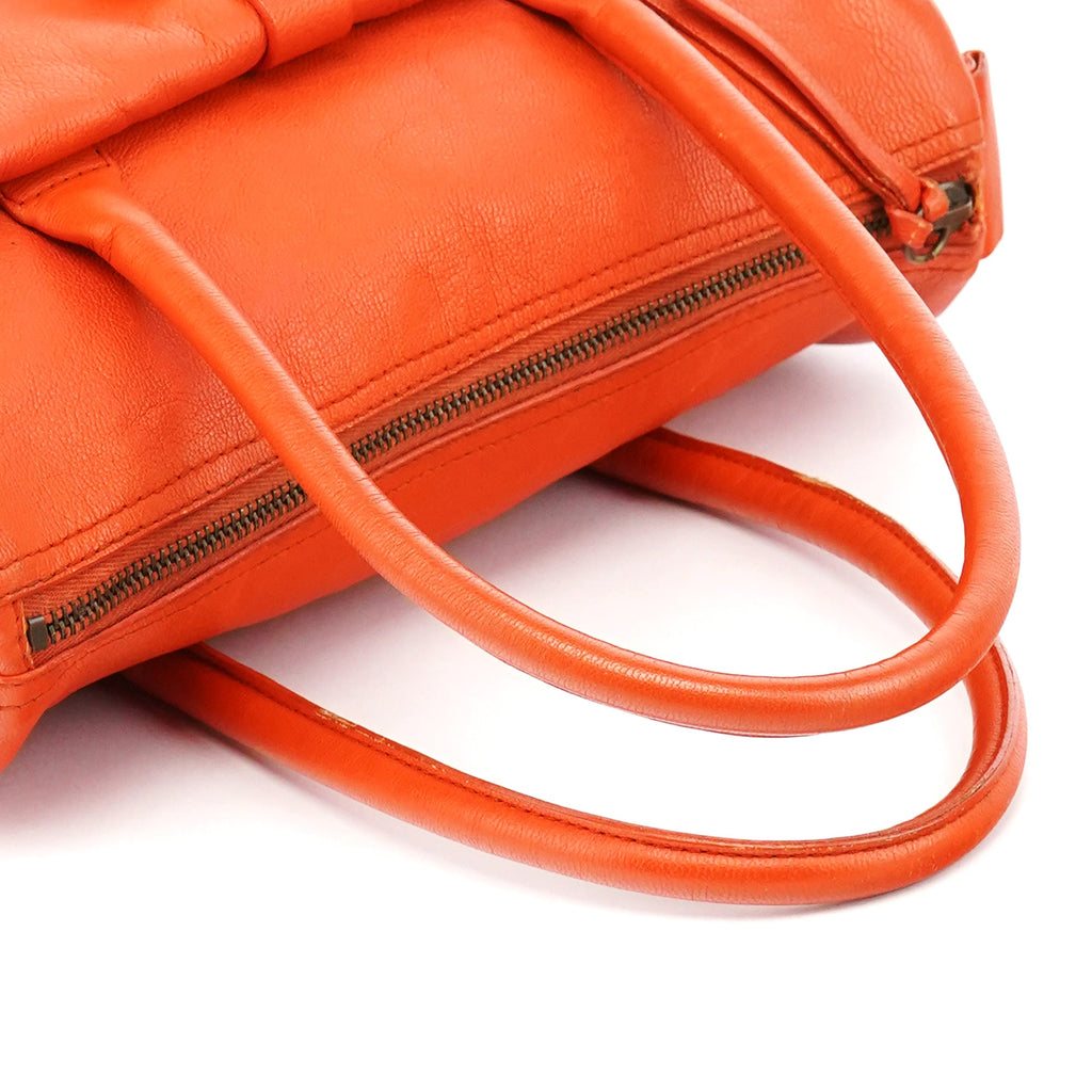 Orange Leather Belt Pocket Tote Bag