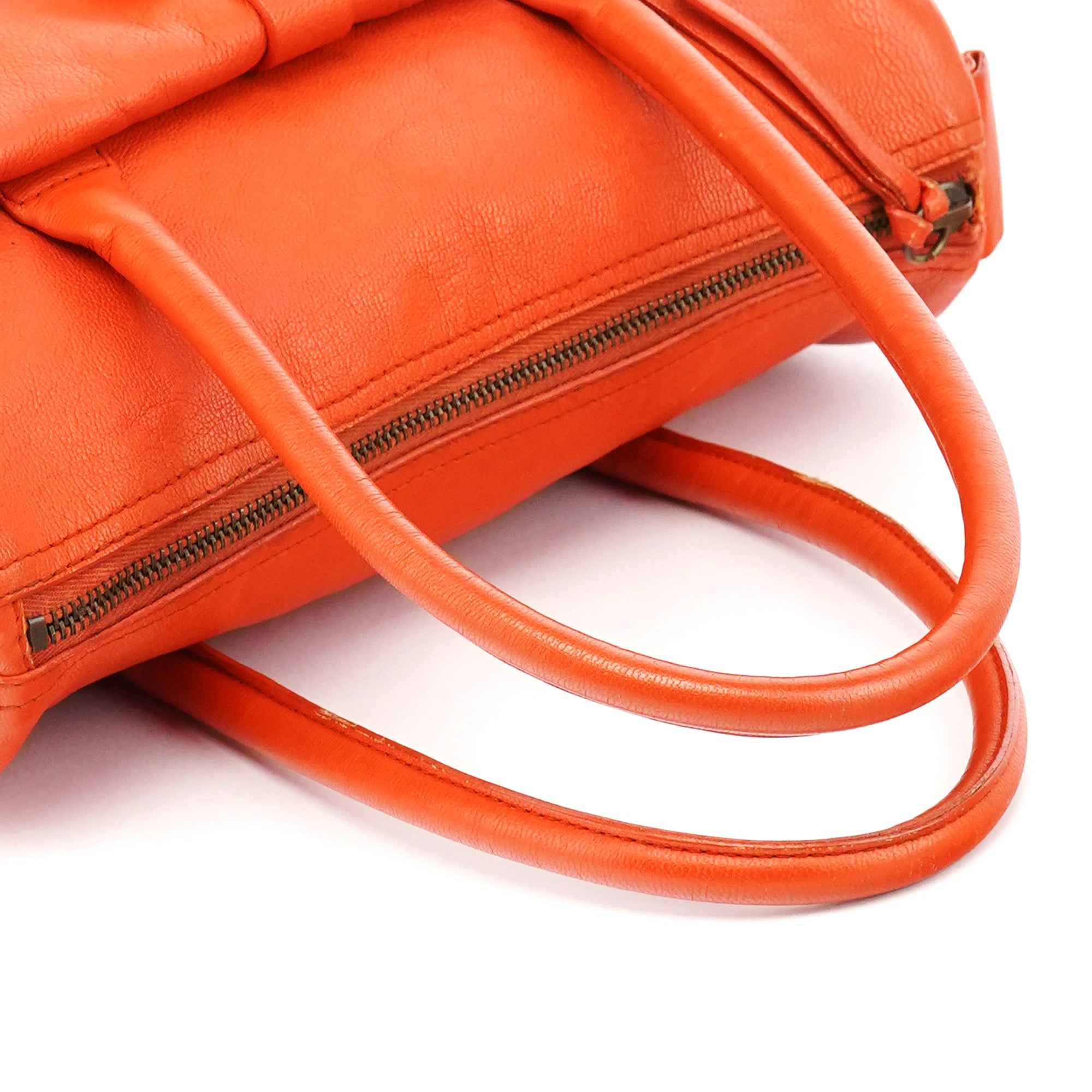 Orange Leather Belt Pocket Tote Bag