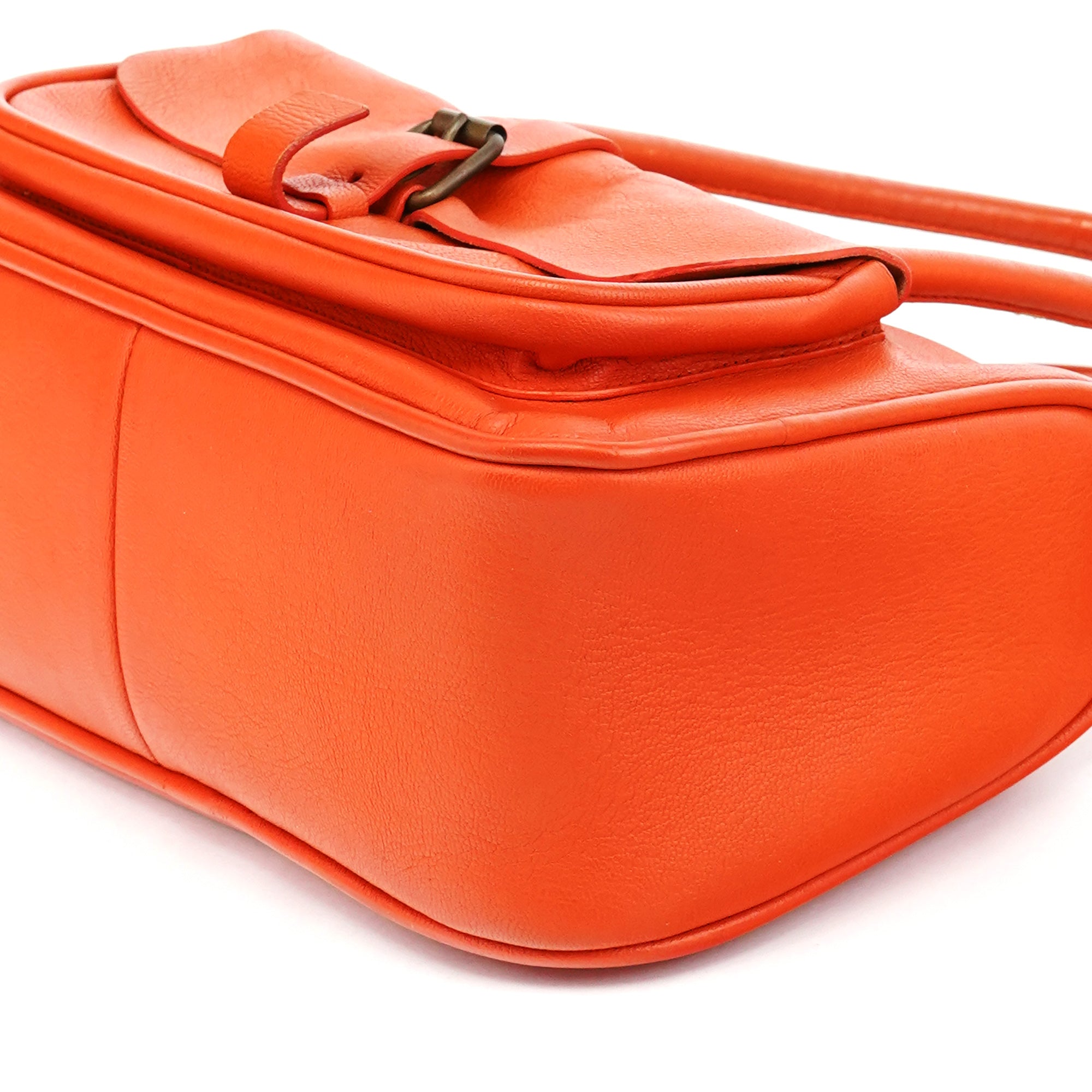 Orange Leather Belt Pocket Tote Bag