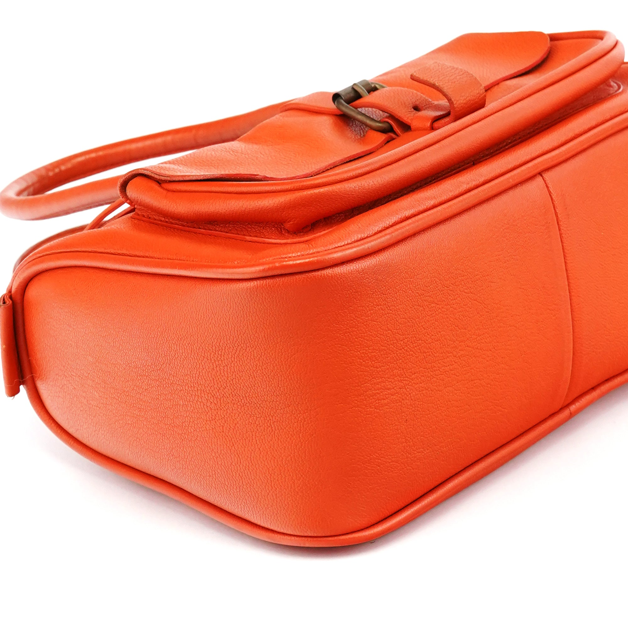 Orange Leather Belt Pocket Tote Bag