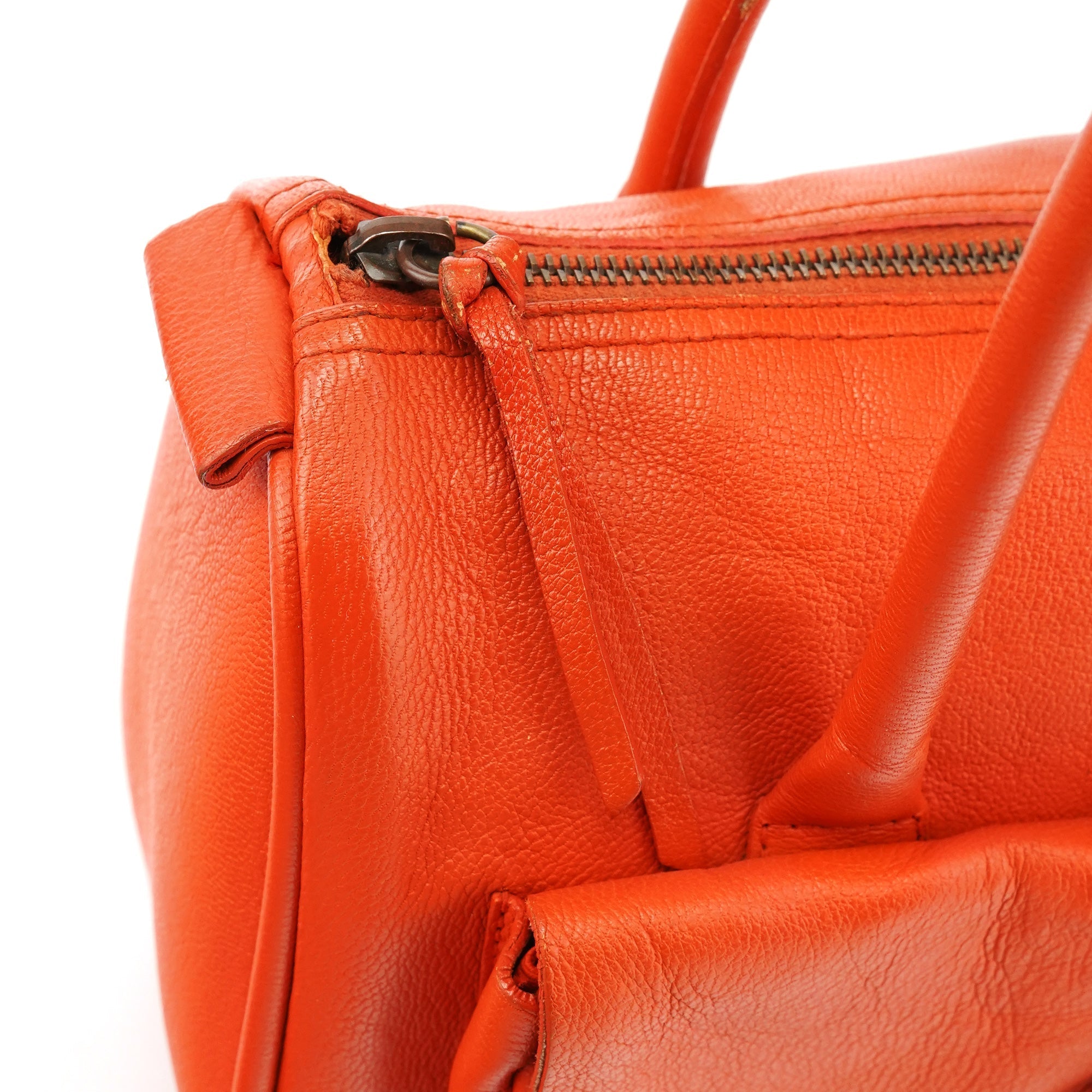 Orange Leather Belt Pocket Tote Bag