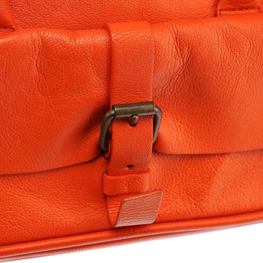Orange Leather Belt Pocket Tote Bag