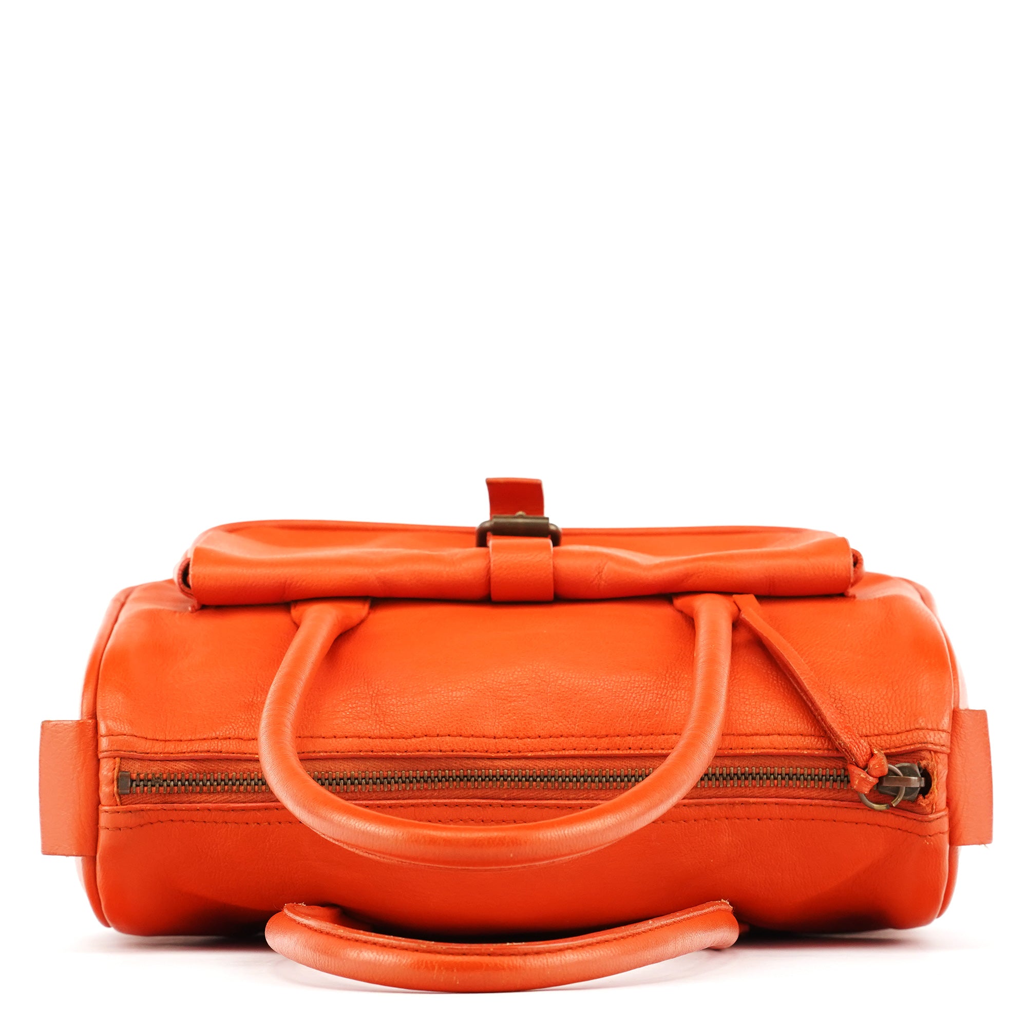 Orange Leather Belt Pocket Tote Bag