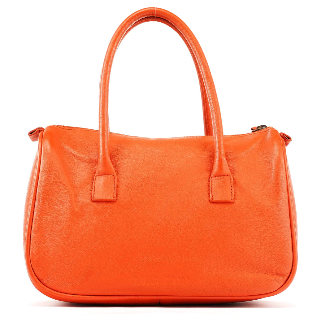 Orange Leather Belt Pocket Tote Bag