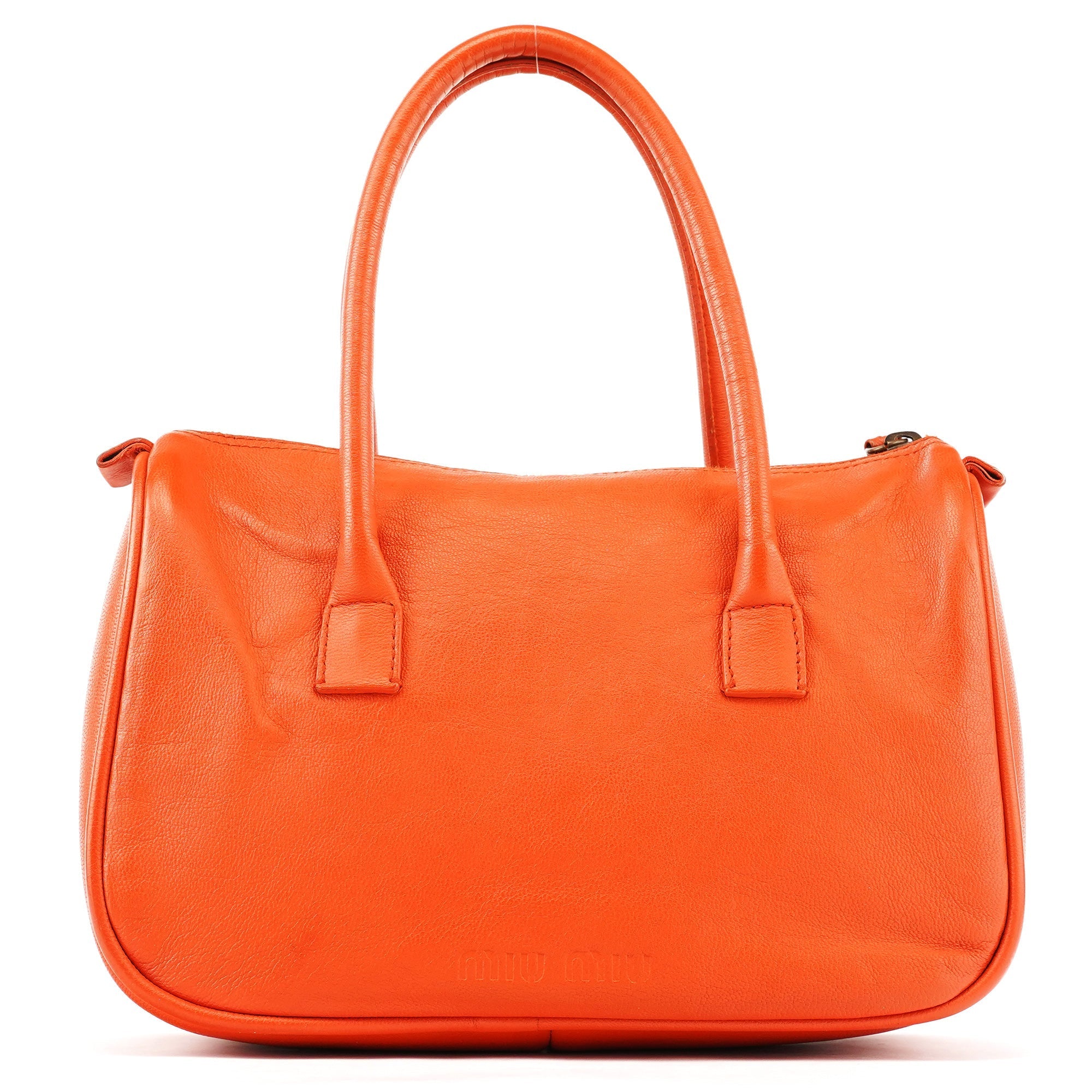 Orange Leather Belt Pocket Tote Bag