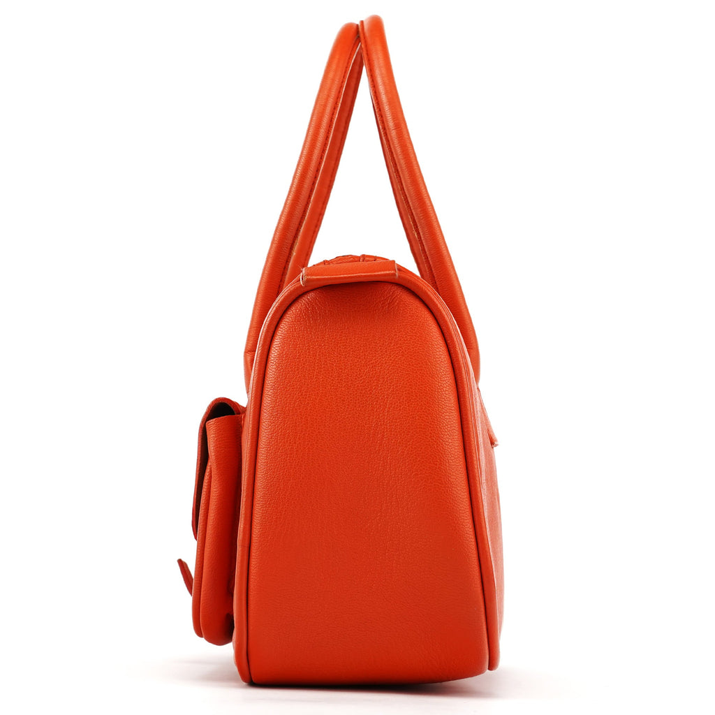 Orange Leather Belt Pocket Tote Bag