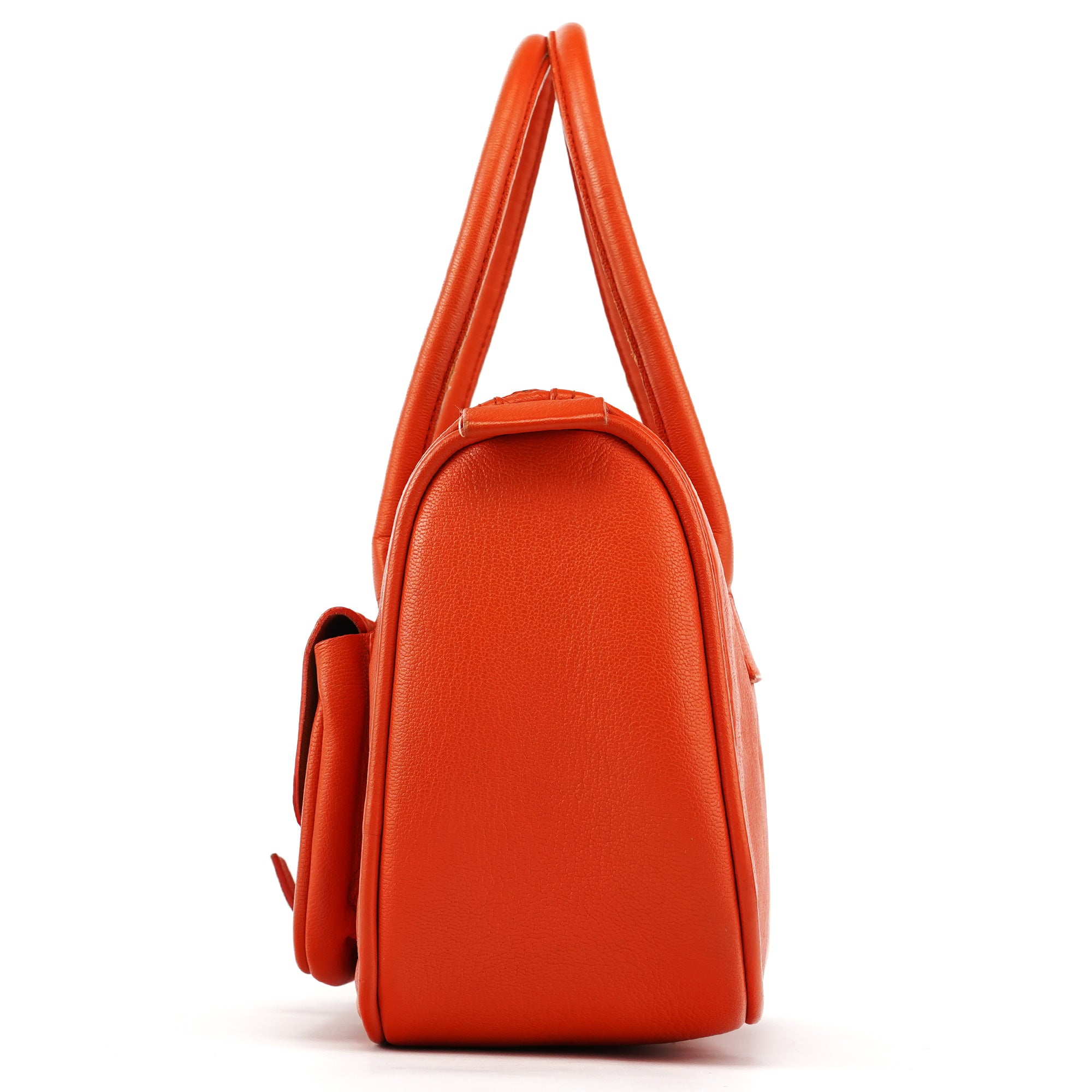 Orange Leather Belt Pocket Tote Bag
