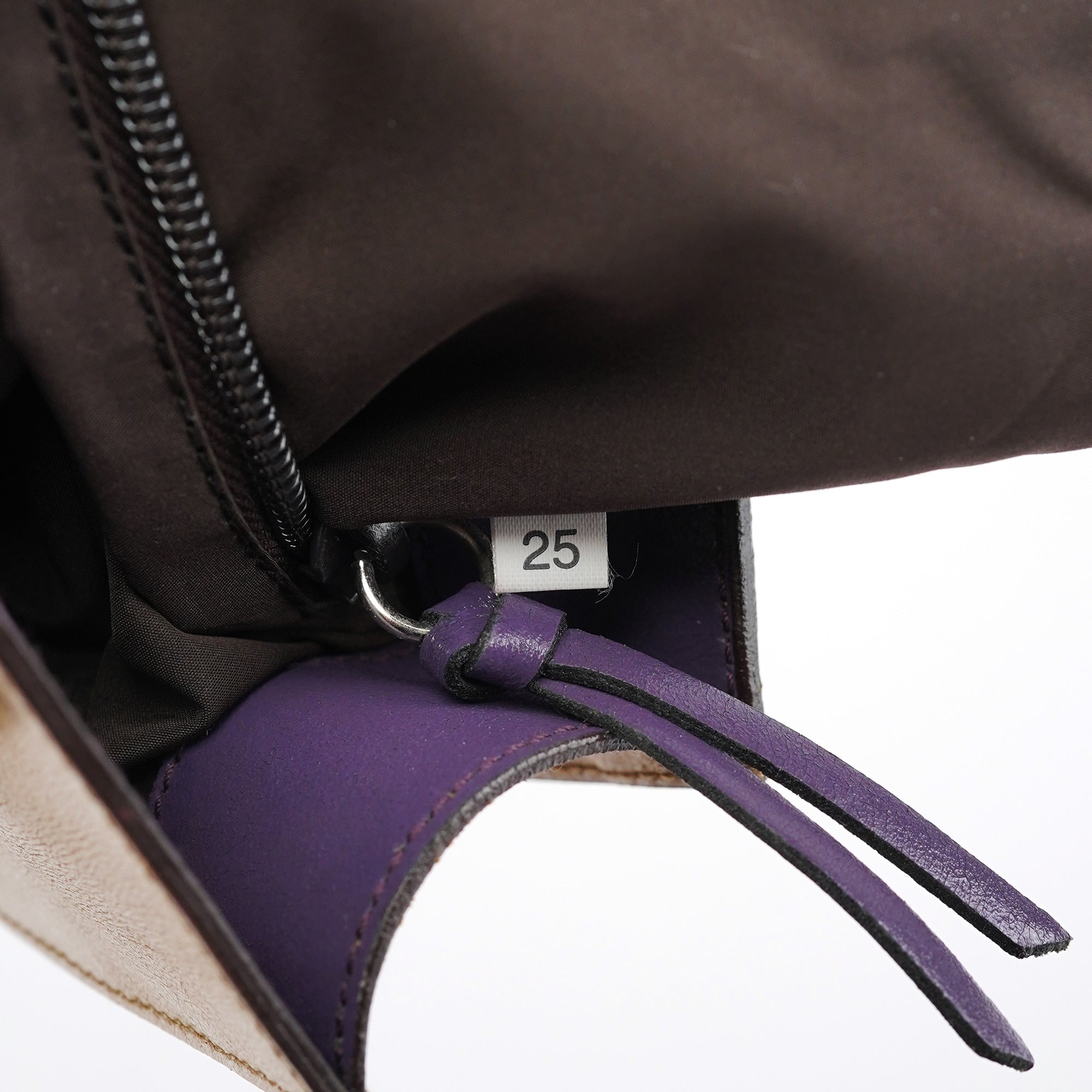 Purple Beige Leather Tote Bag