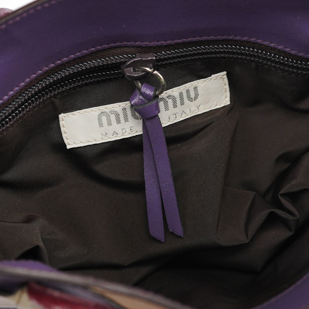 Purple Beige Leather Tote Bag