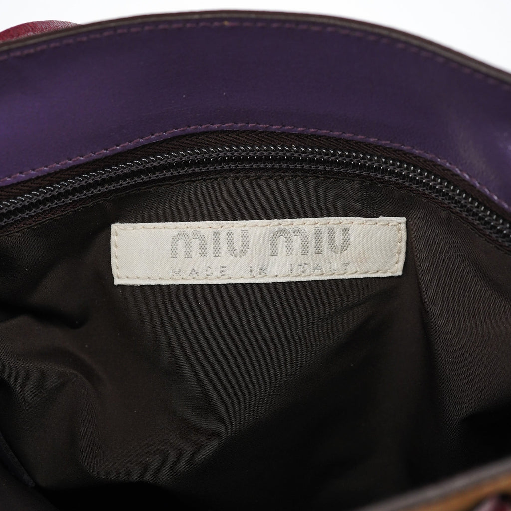 Purple Beige Leather Tote Bag