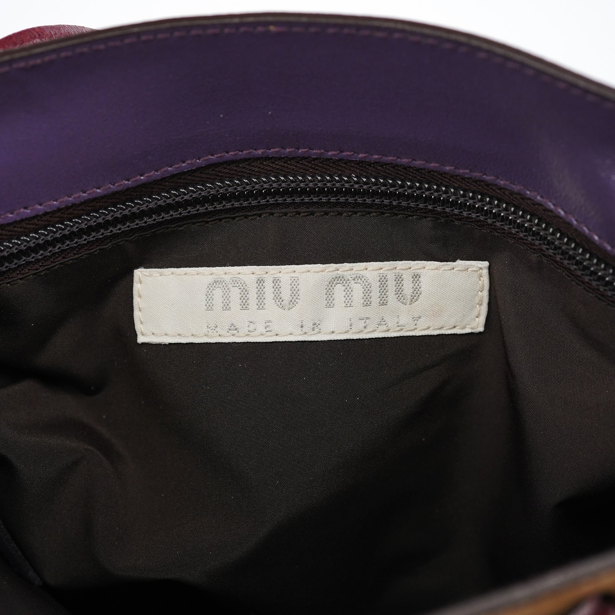 Purple Beige Leather Tote Bag