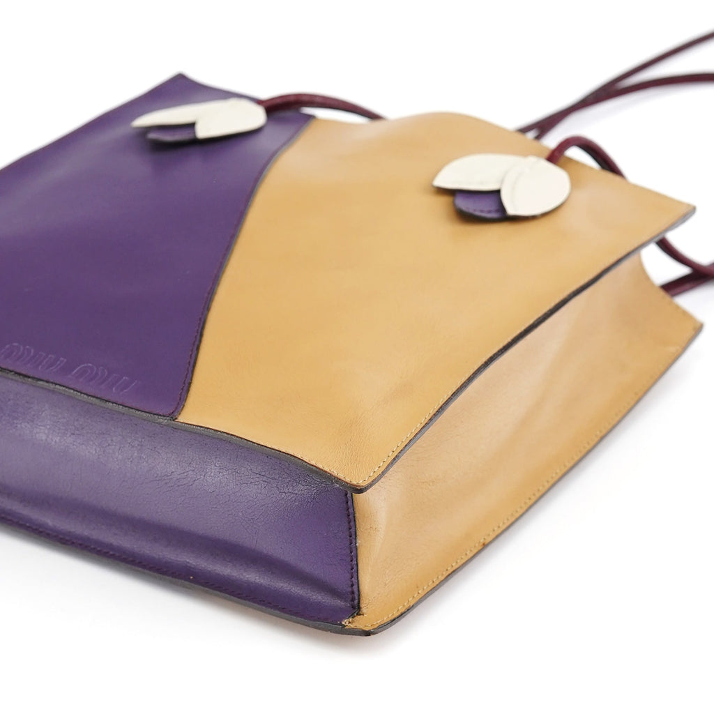 Purple Beige Leather Tote Bag