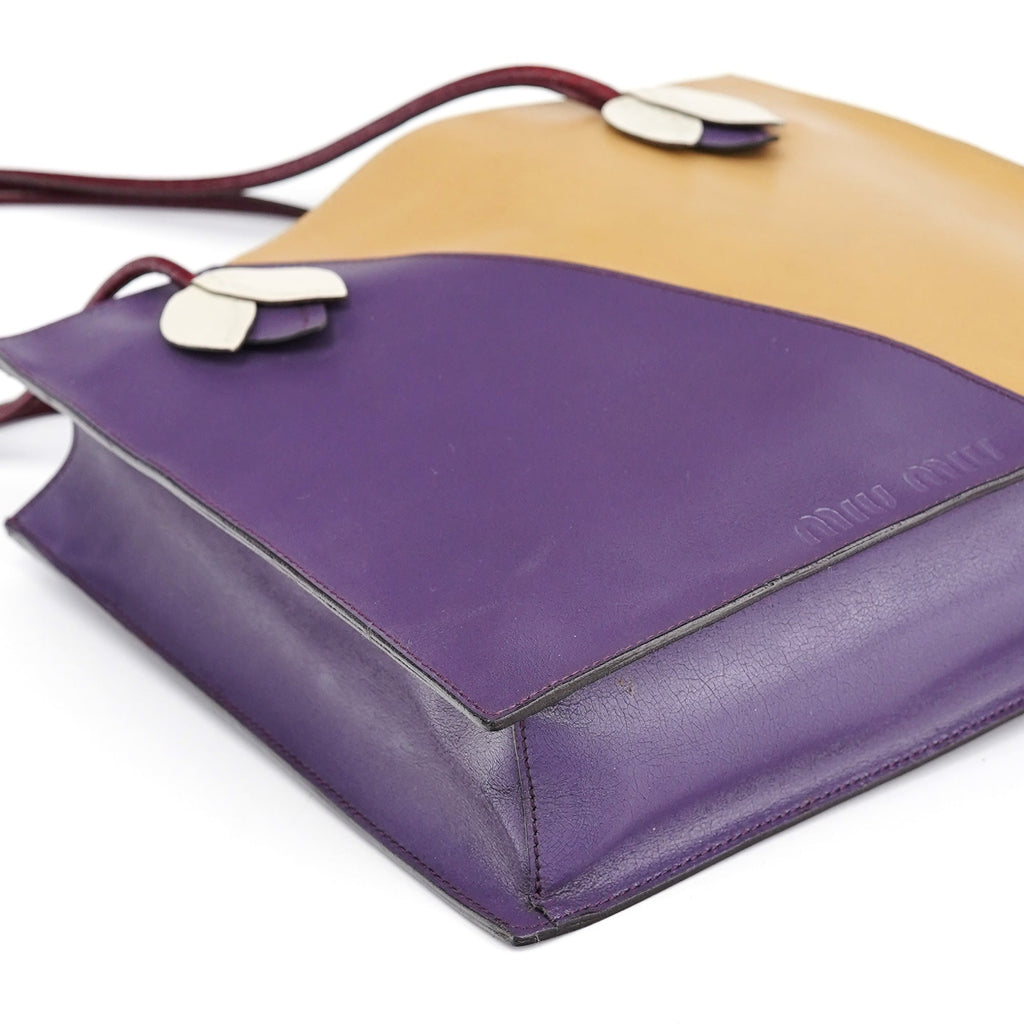 Purple Beige Leather Tote Bag