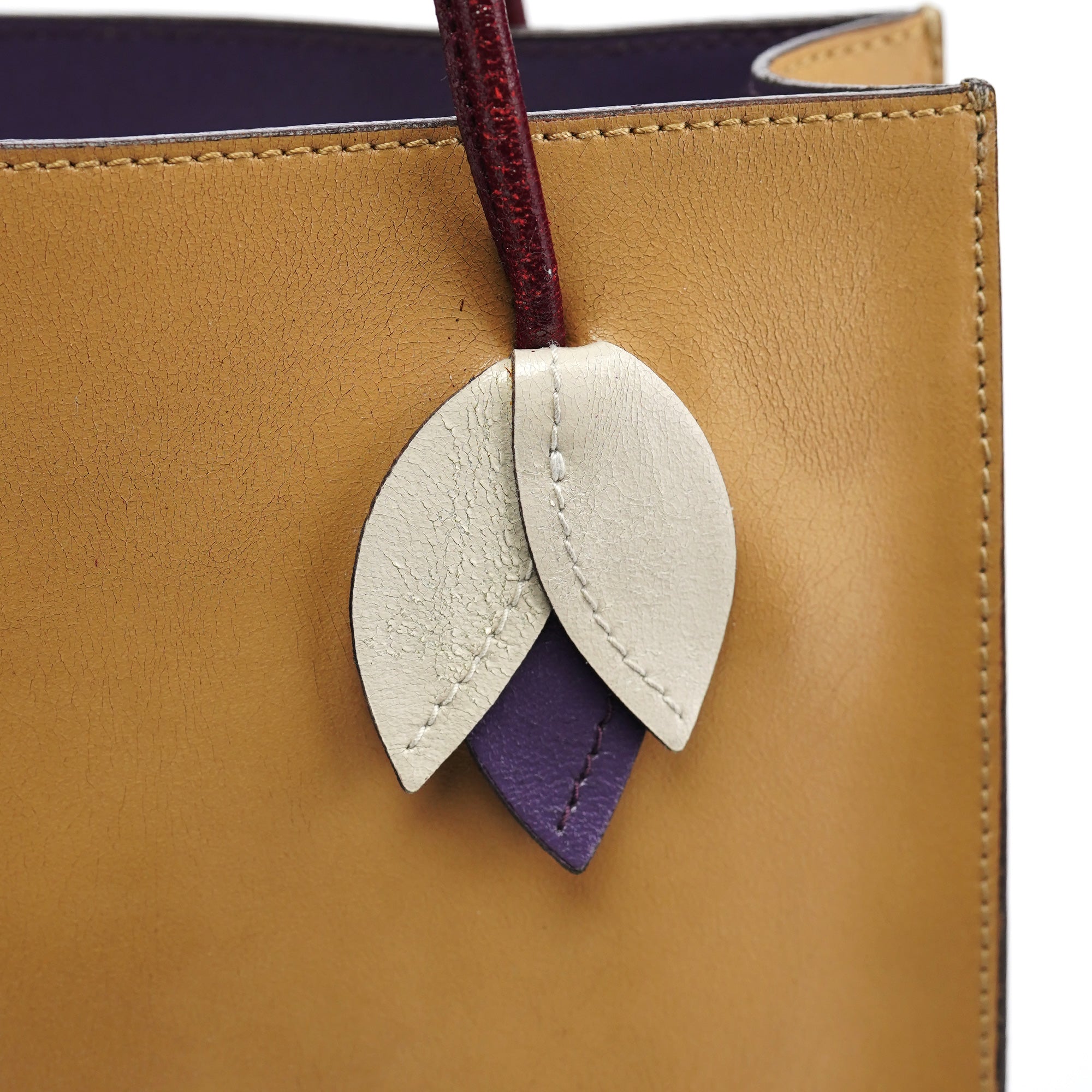Purple Beige Leather Tote Bag