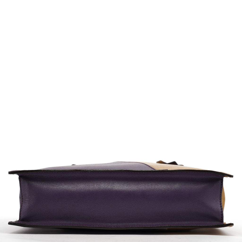 Purple Beige Leather Tote Bag