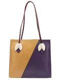 Purple Beige Leather Tote Bag