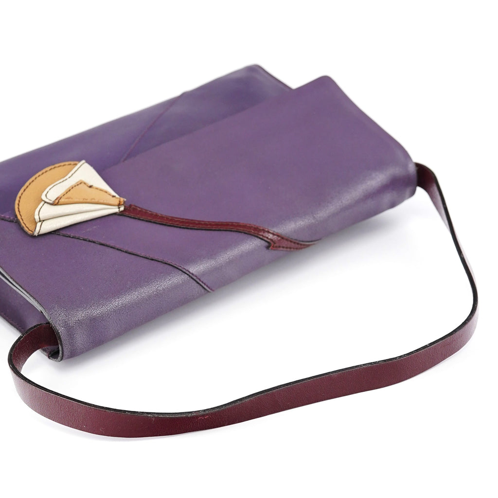 Purple Leather Flap Shoulder Bag