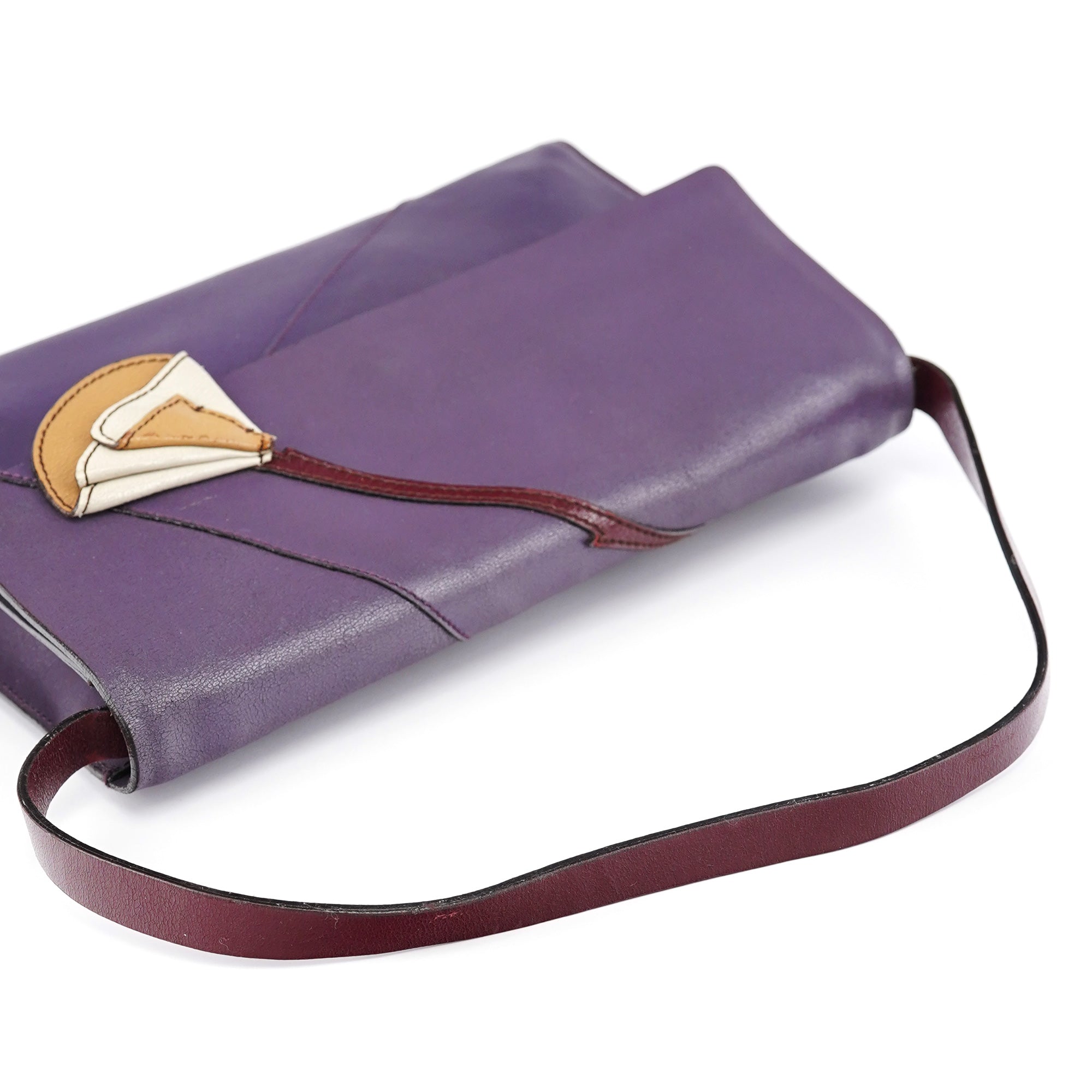 Purple Leather Flap Shoulder Bag