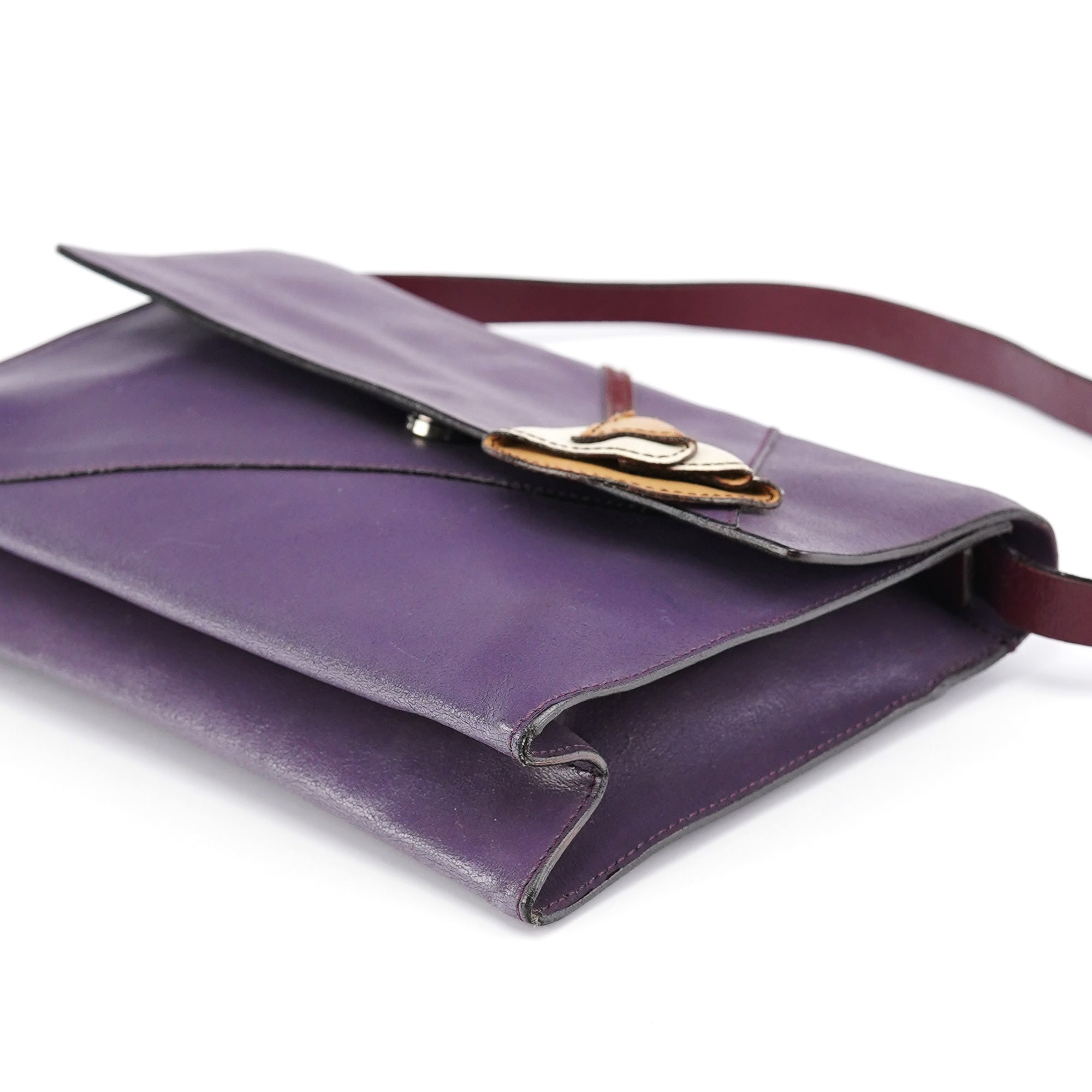 Purple Leather Flap Shoulder Bag