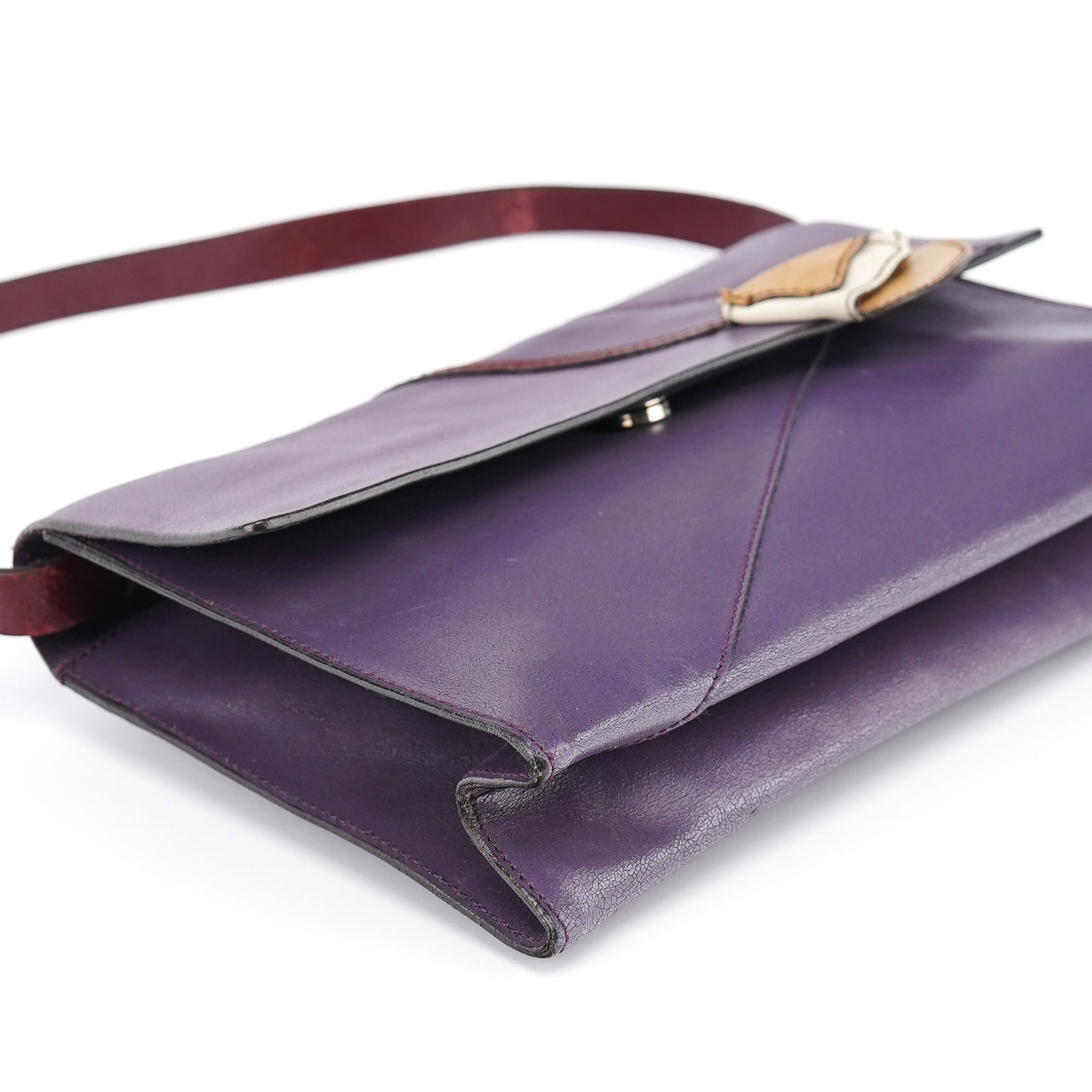 Purple Leather Flap Shoulder Bag