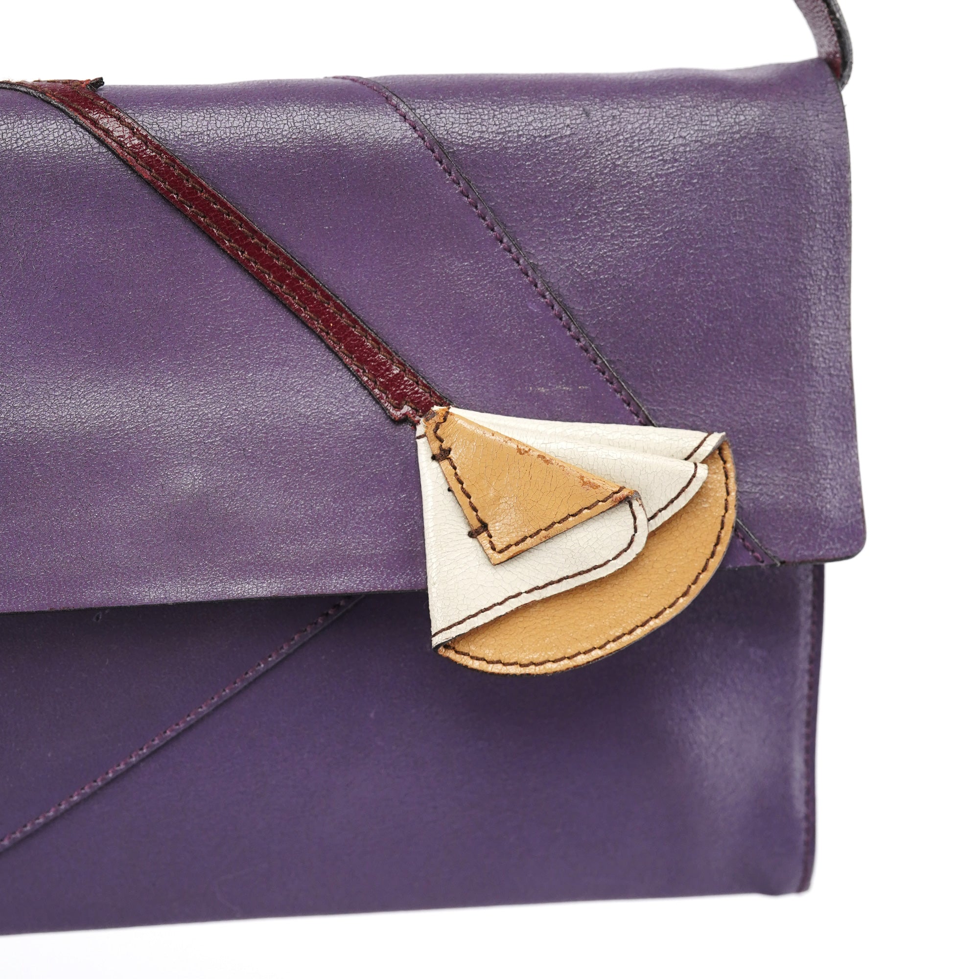 Purple Leather Flap Shoulder Bag
