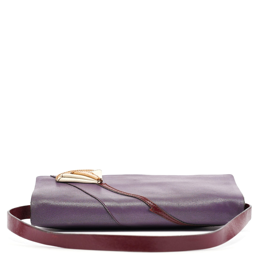 Purple Leather Flap Shoulder Bag