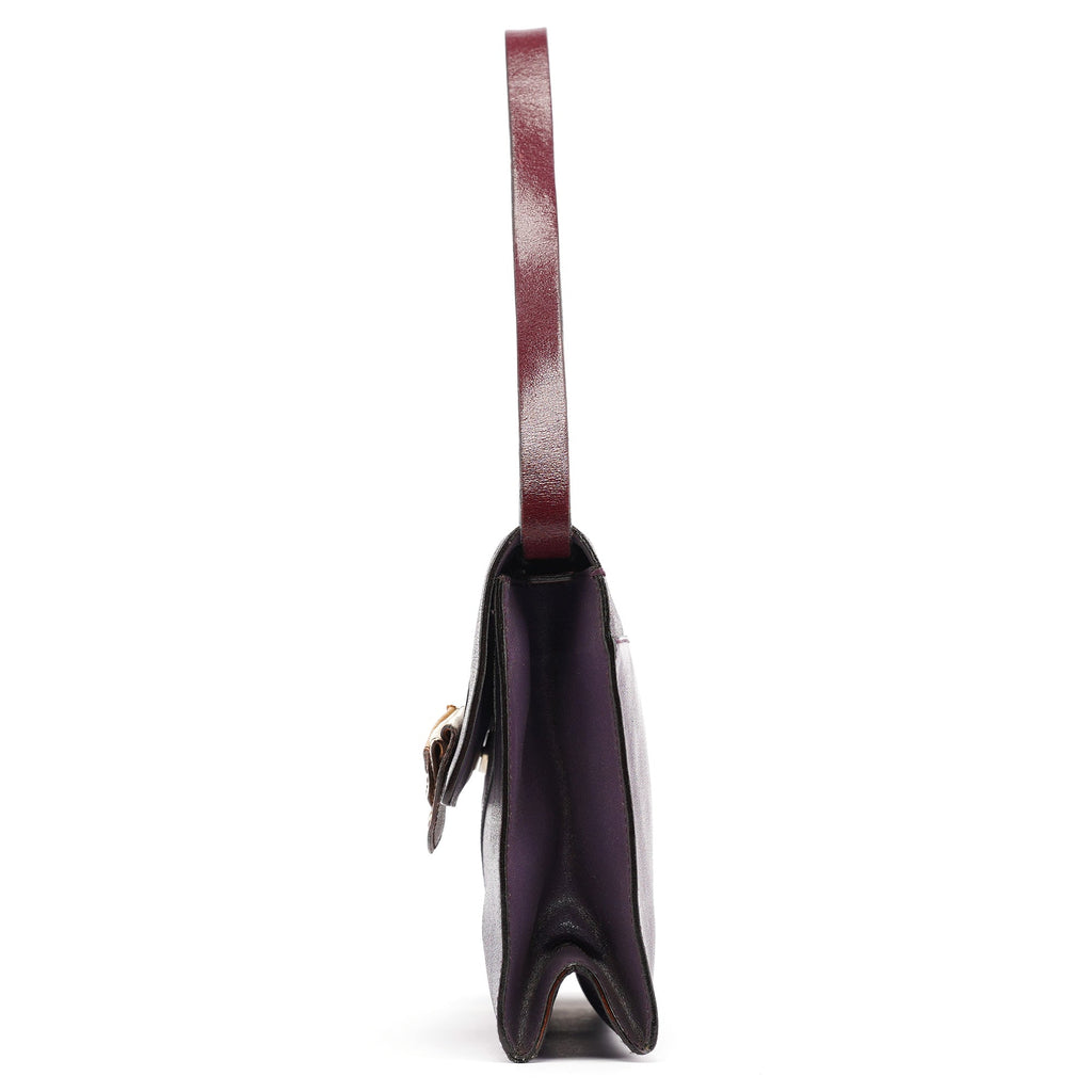 Purple Leather Flap Shoulder Bag