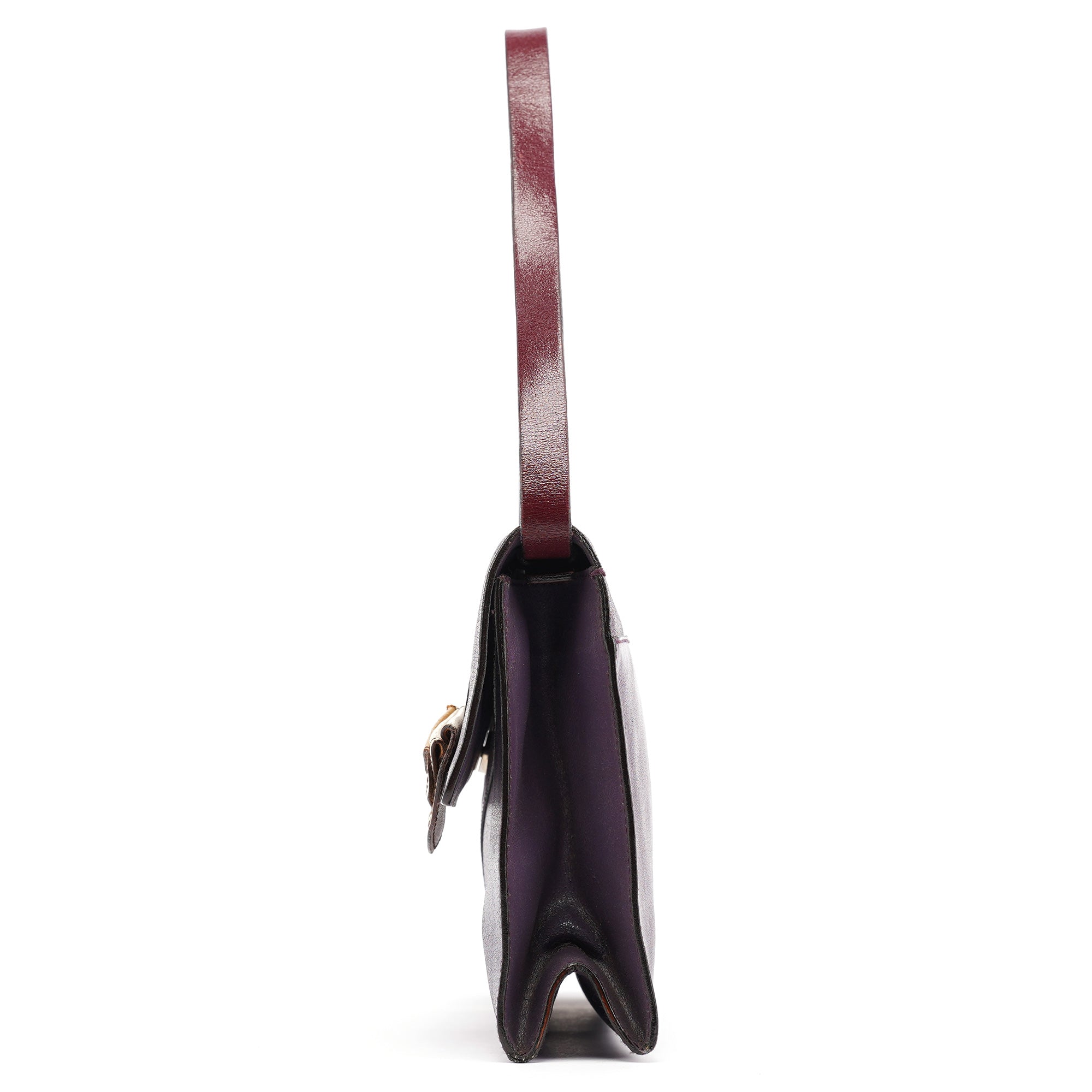 Purple Leather Flap Shoulder Bag