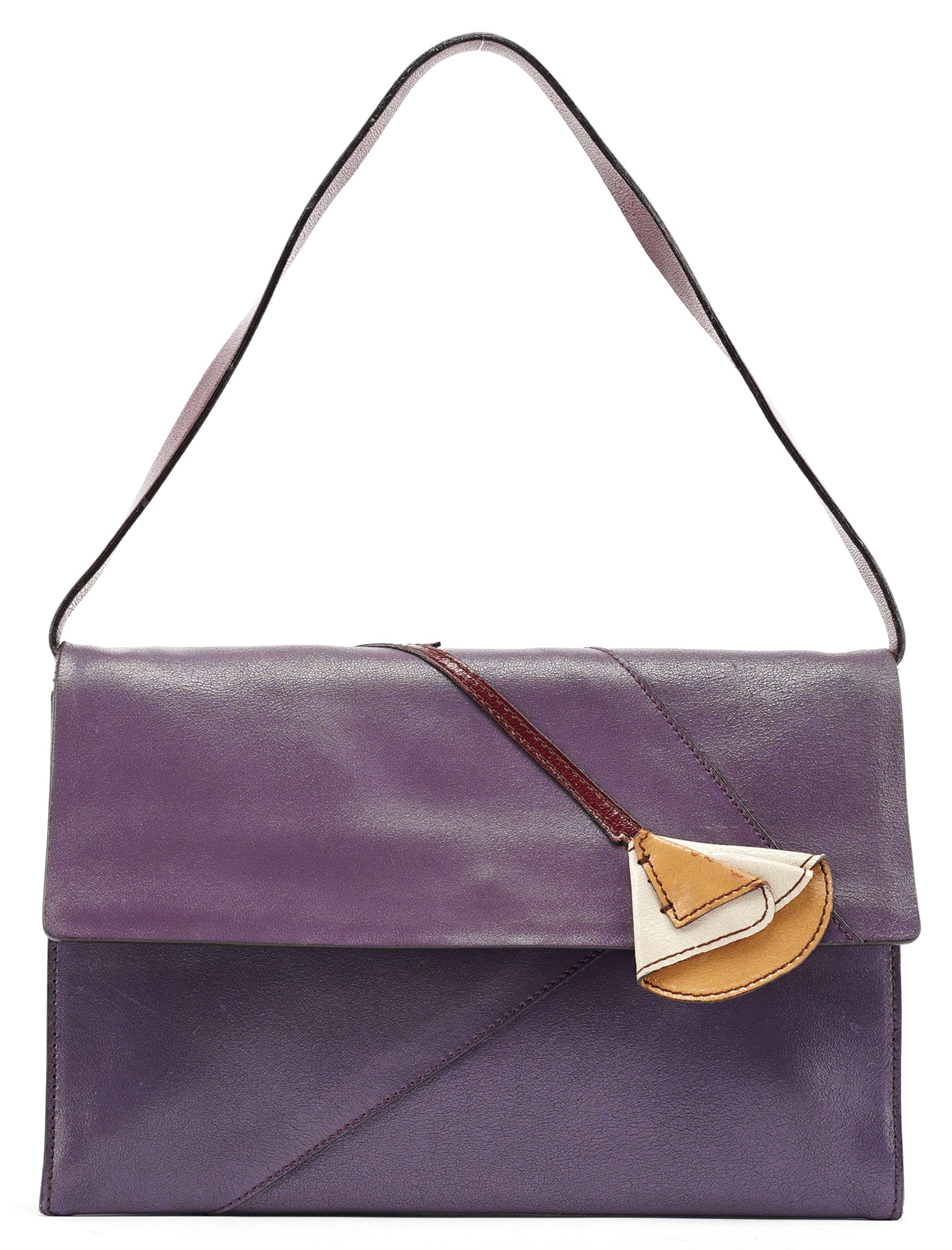 Purple Leather Flap Shoulder Bag
