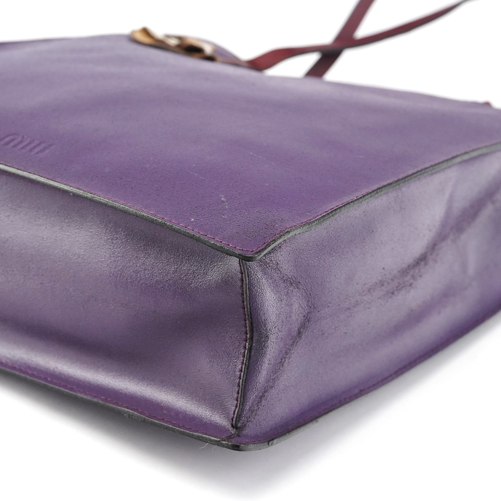 Purple Leather Floral Tote Bag