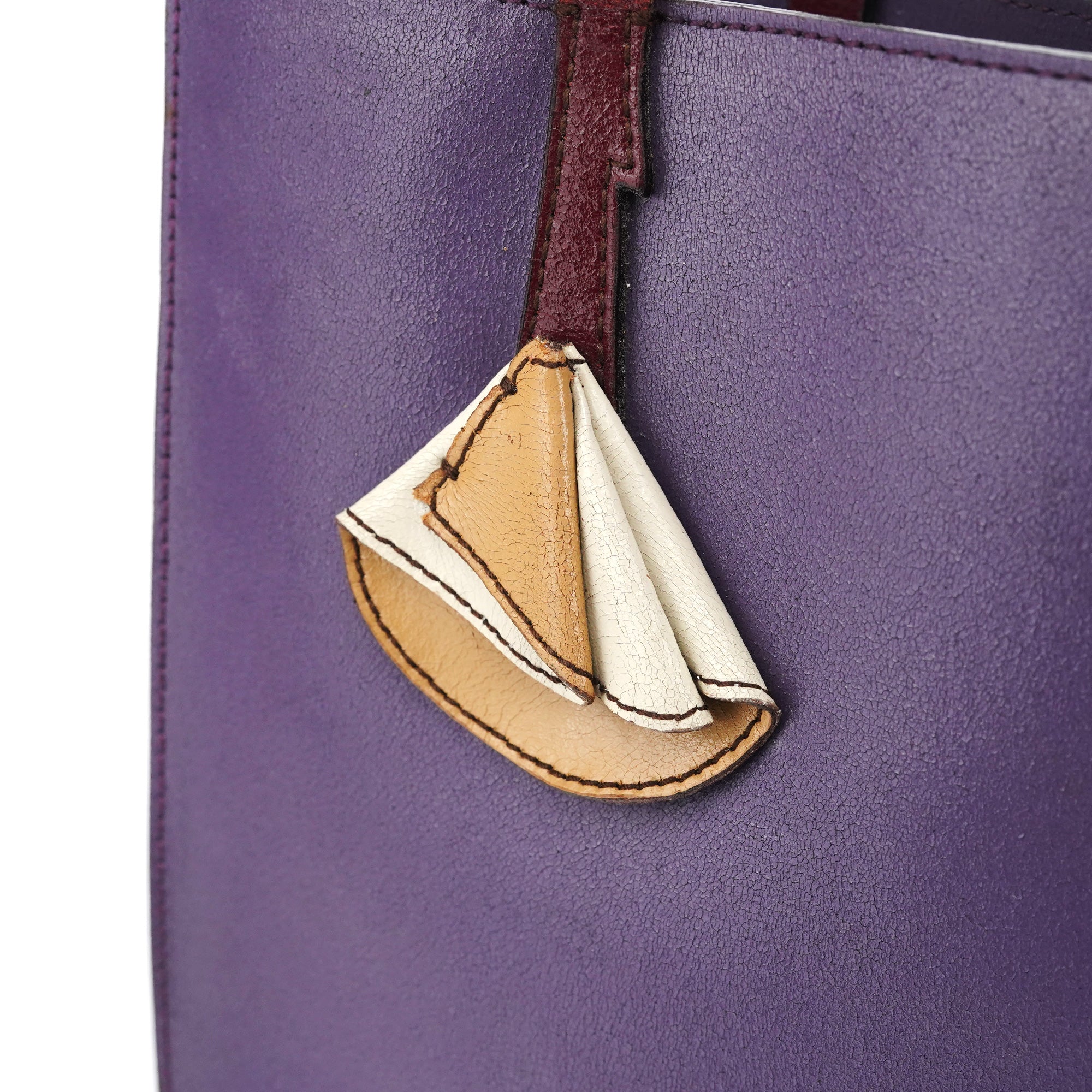 Purple Leather Floral Tote Bag
