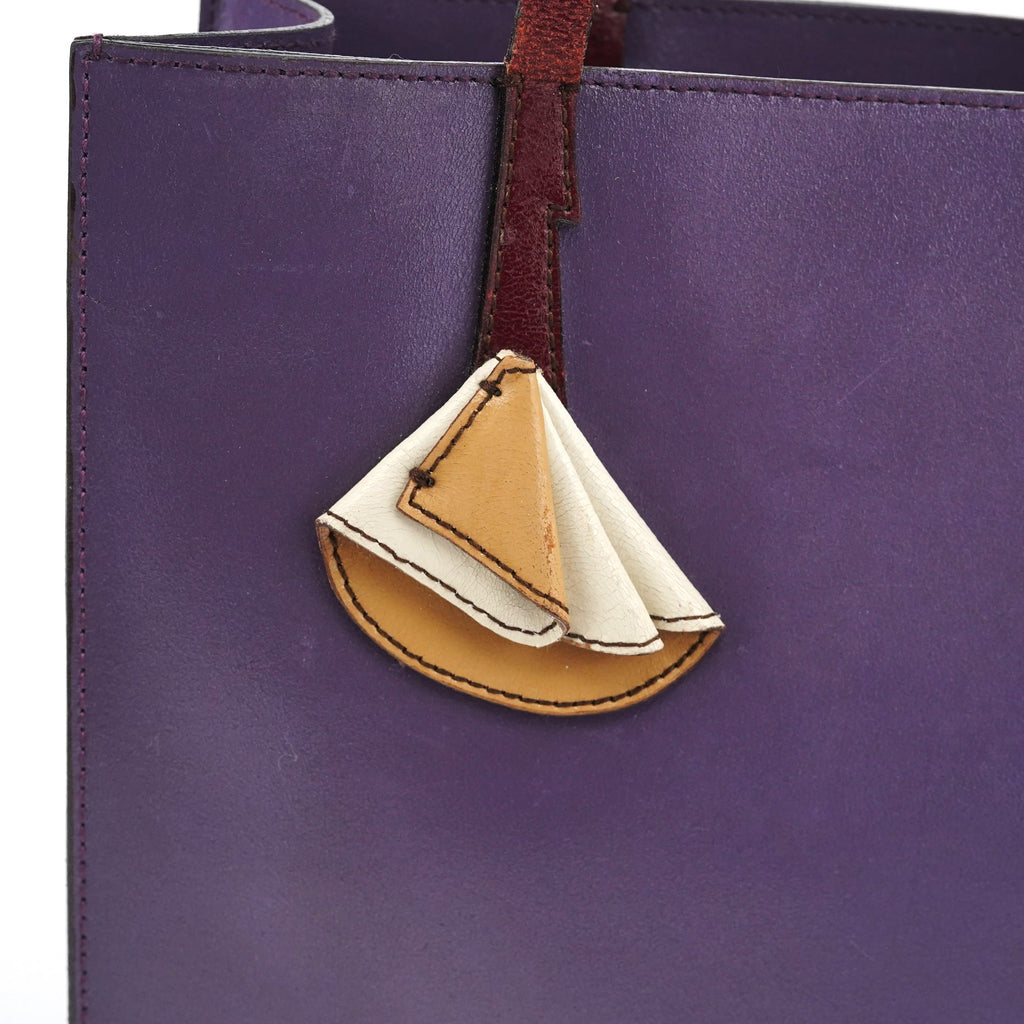 Purple Leather Floral Tote Bag
