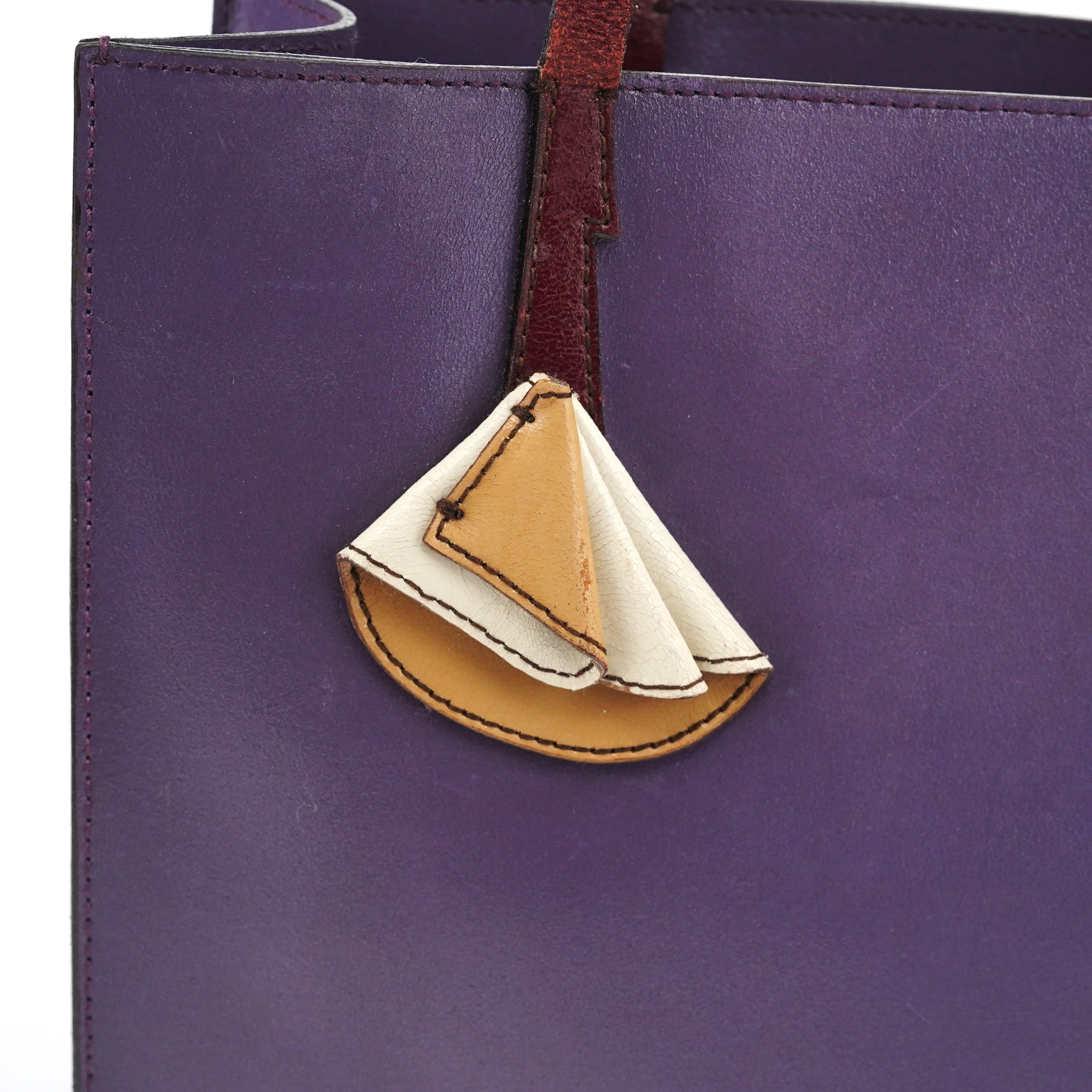Purple Leather Floral Tote Bag