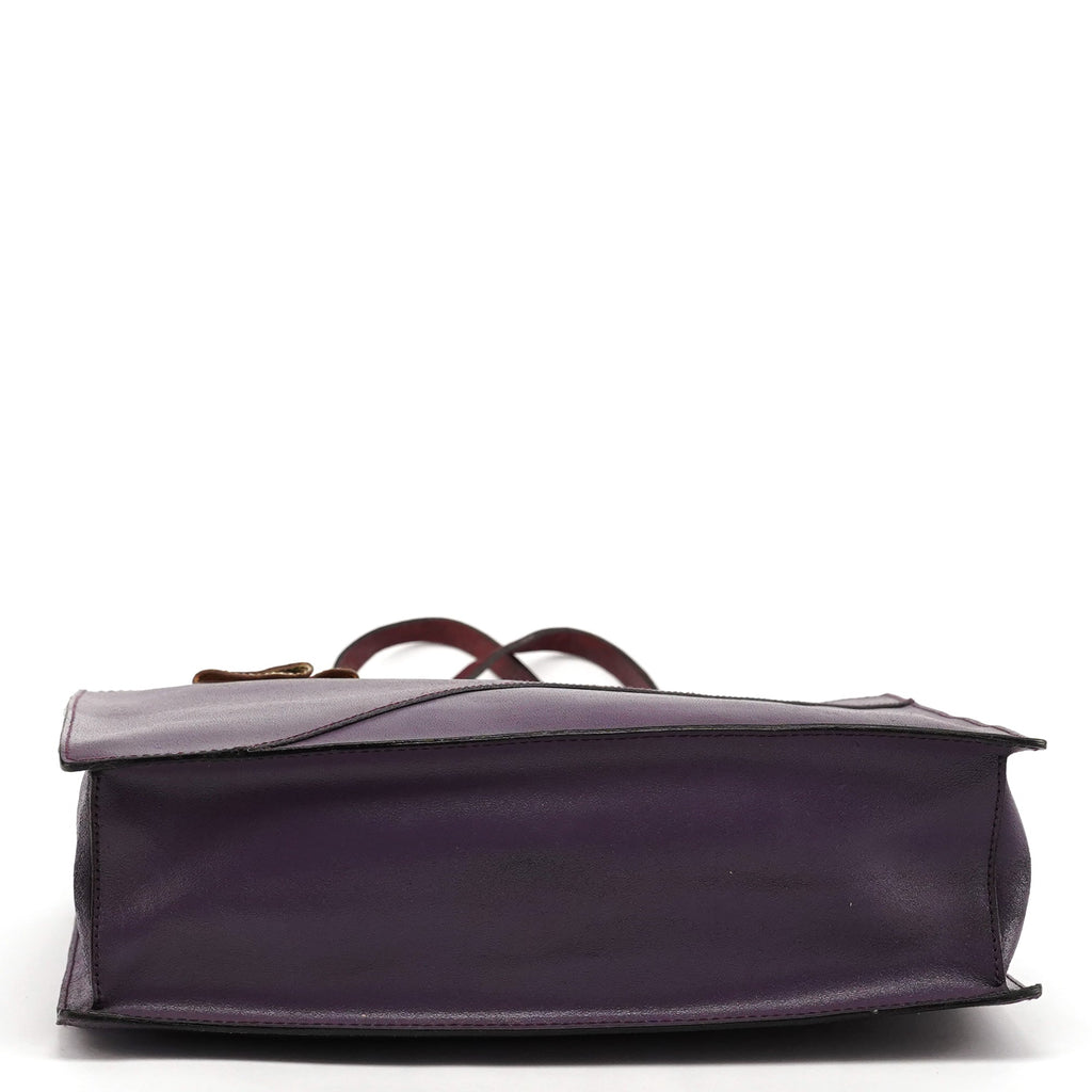 Purple Leather Floral Tote Bag