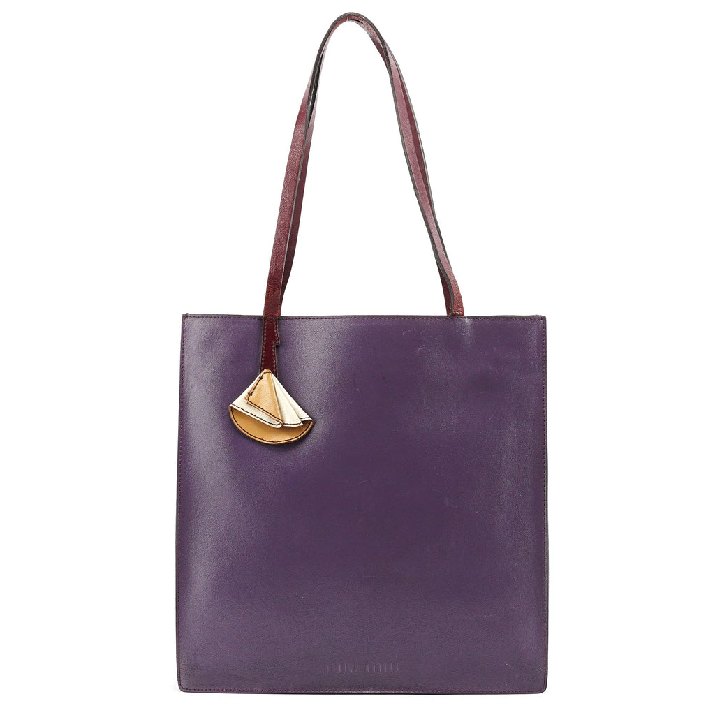 Purple Leather Floral Tote Bag