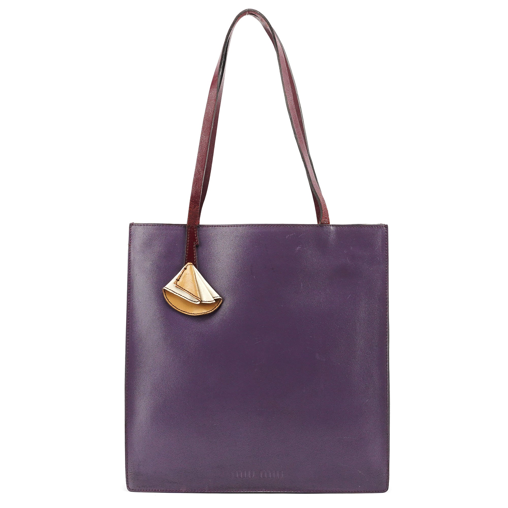 Purple Leather Floral Tote Bag